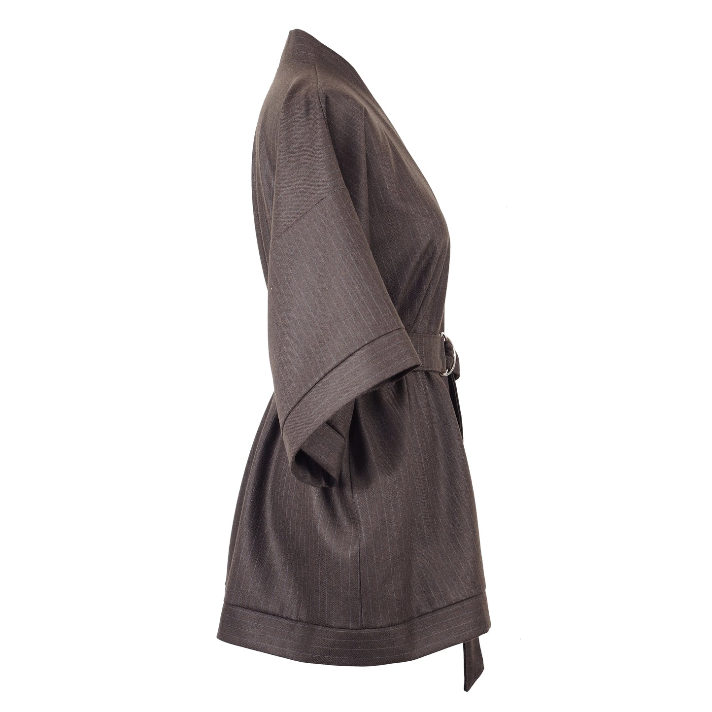 CHOCOLATE BROWN PINSTRIPE WOOL KIMONO