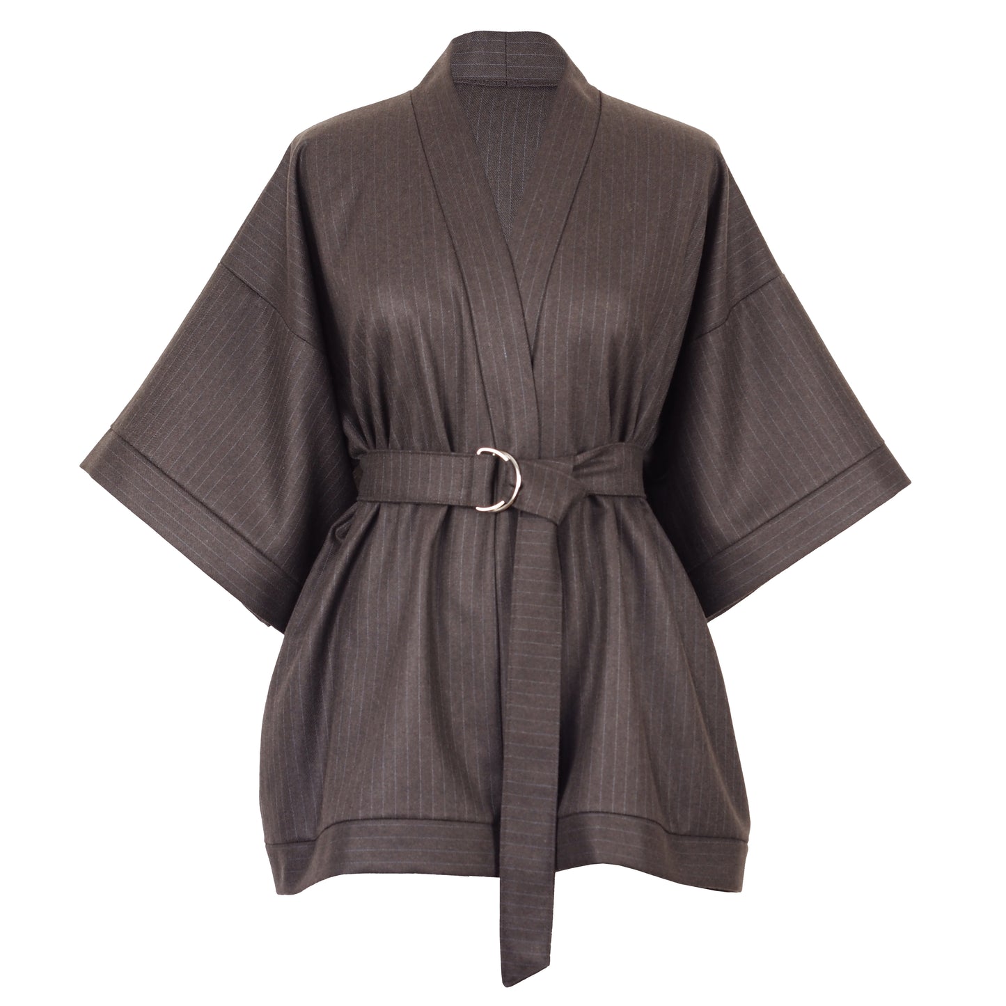CHOCOLATE BROWN PINSTRIPE WOOL KIMONO