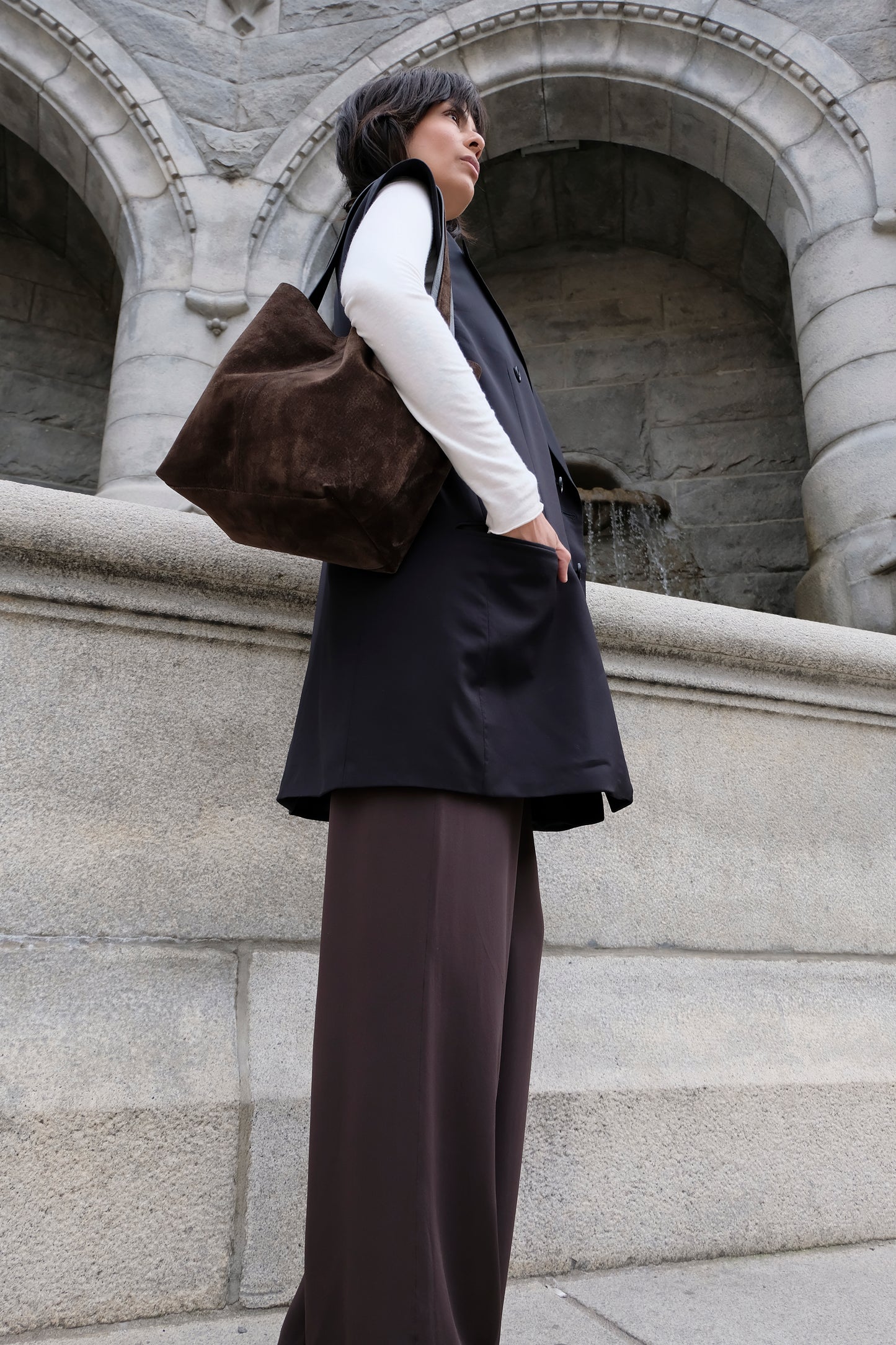 CHOCOLATE BROWN SUEDE TOTE BAG