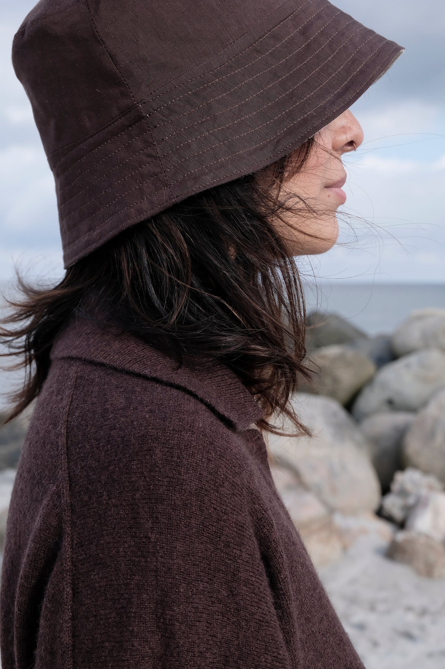 BROWN MAXI WOOL DRESS