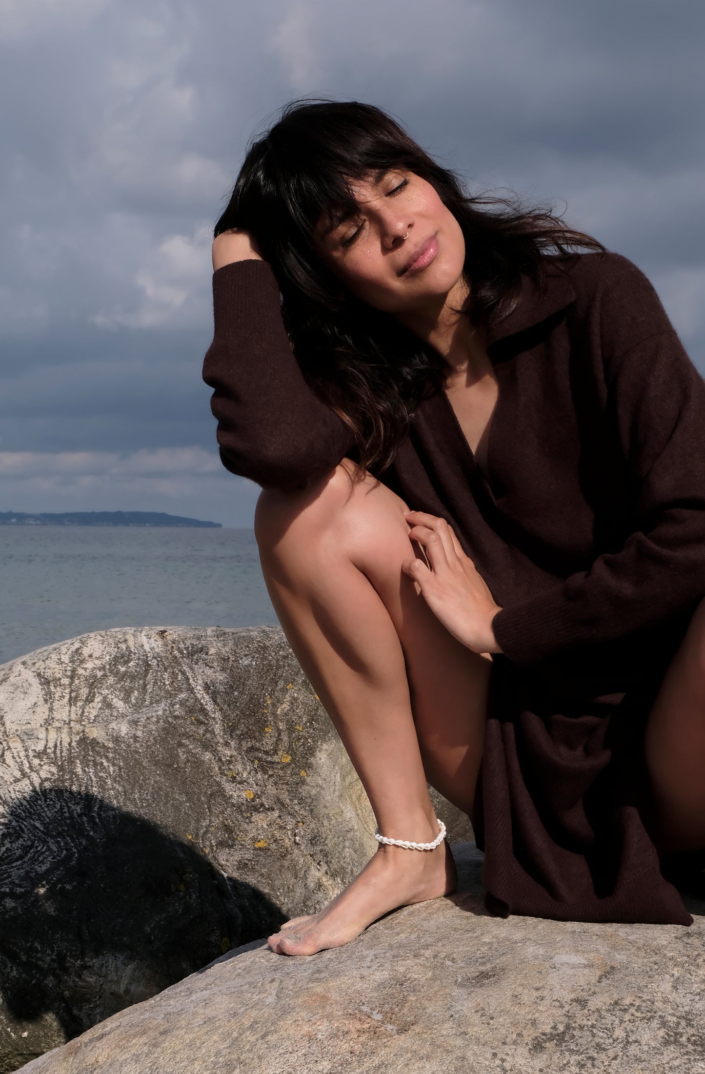 BROWN MAXI WOOL DRESS