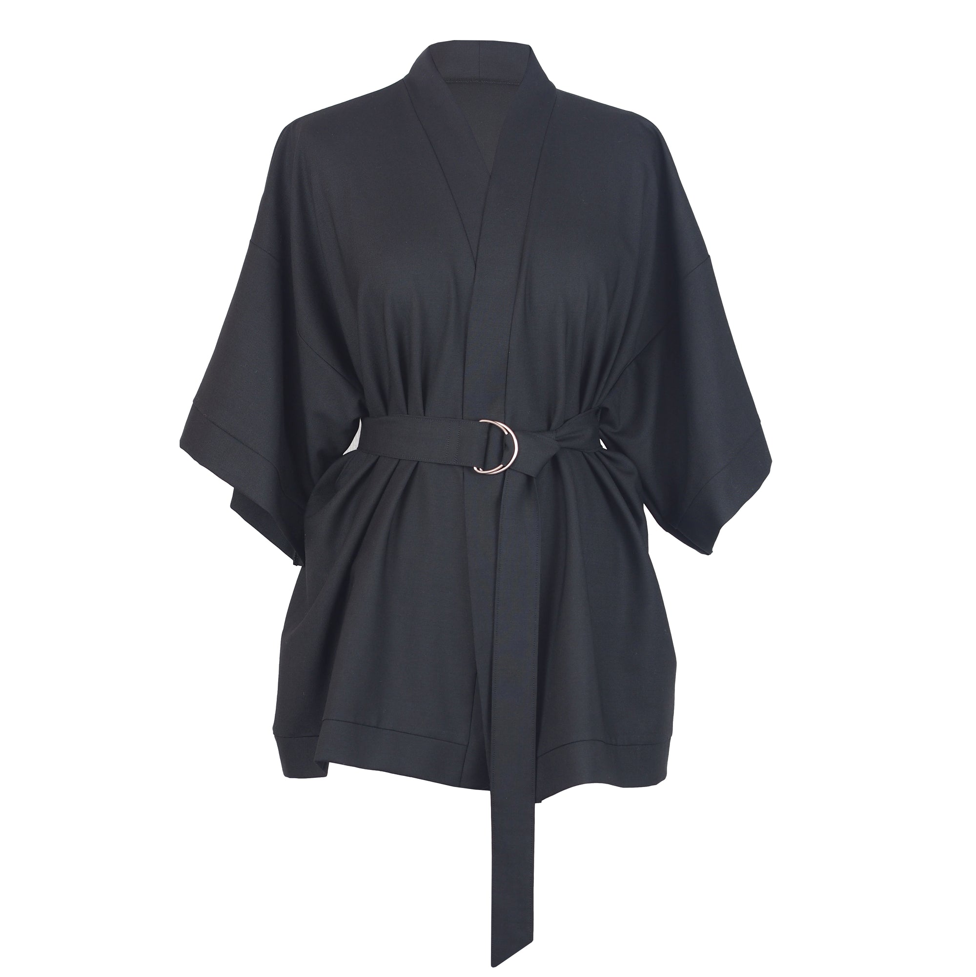 BLACK WOOL KIMONO