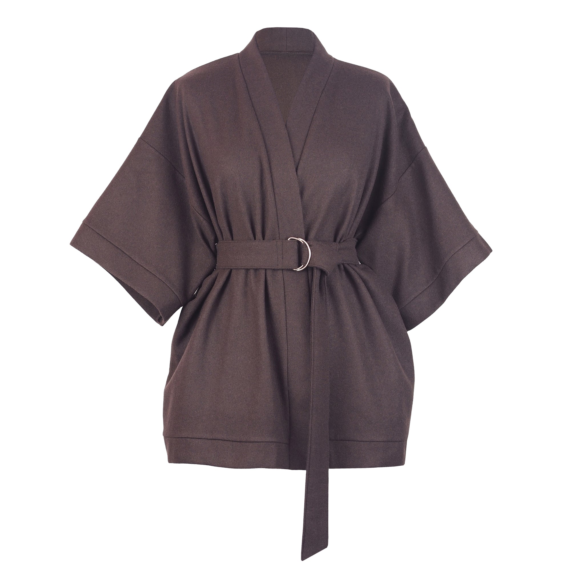 BROWN WOOL KIMONO