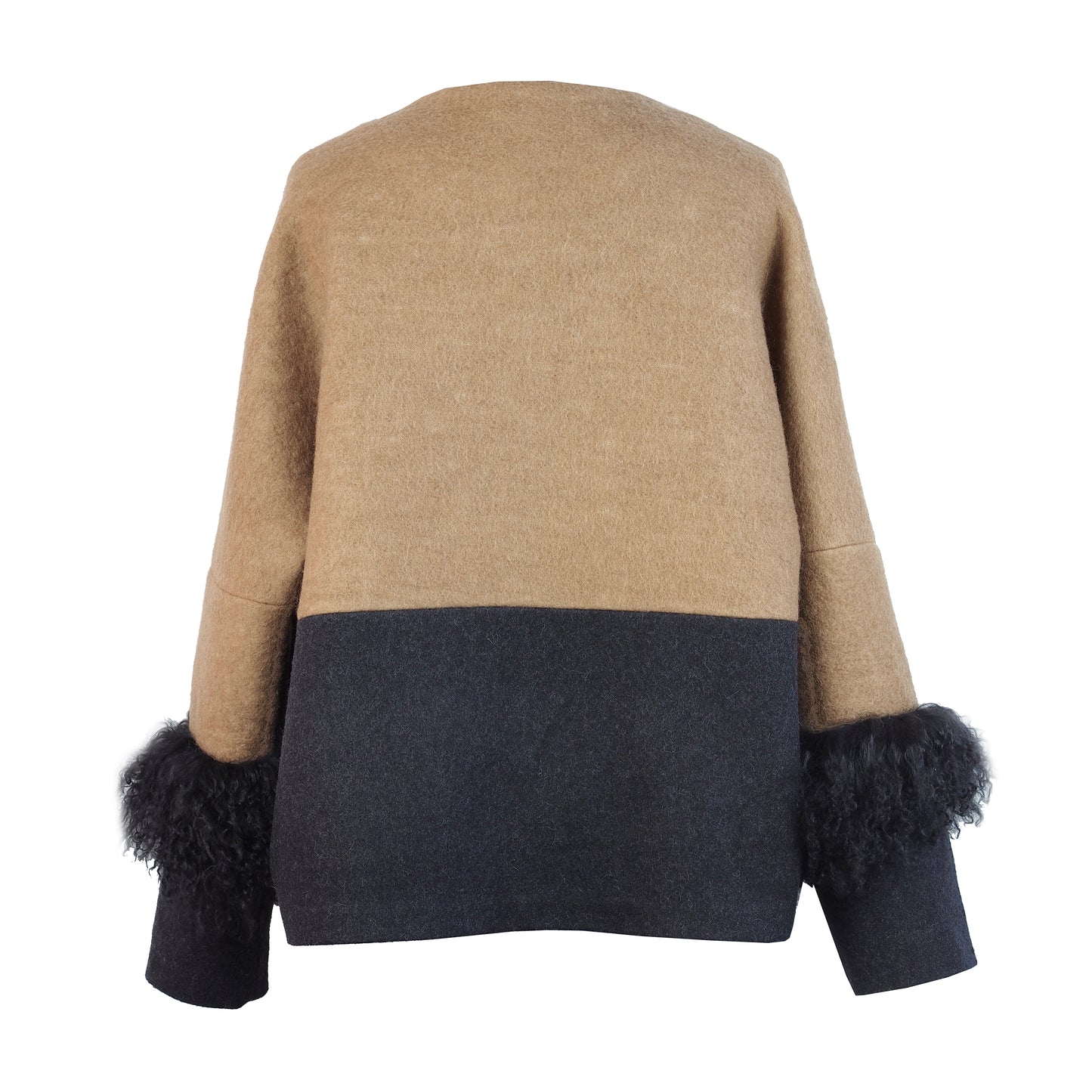 COLOR BLOCKING WOOL / FUR JACKET