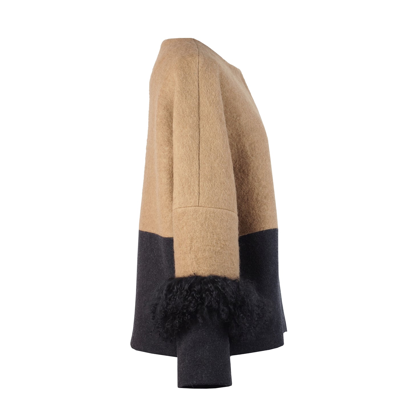 COLOR BLOCKING WOOL / FUR JACKET
