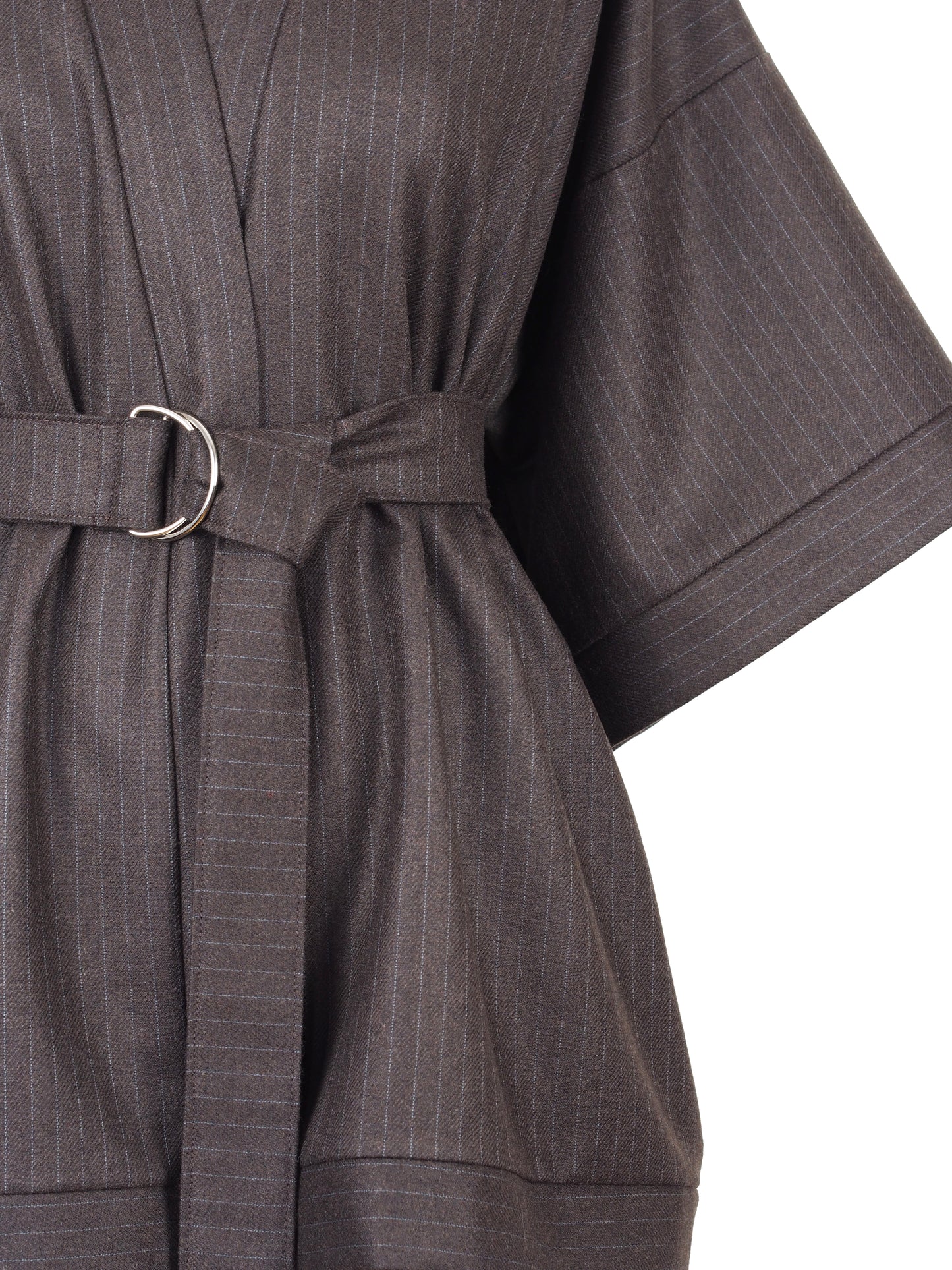 CHOCOLATE BROWN PINSTRIPE WOOL KIMONO
