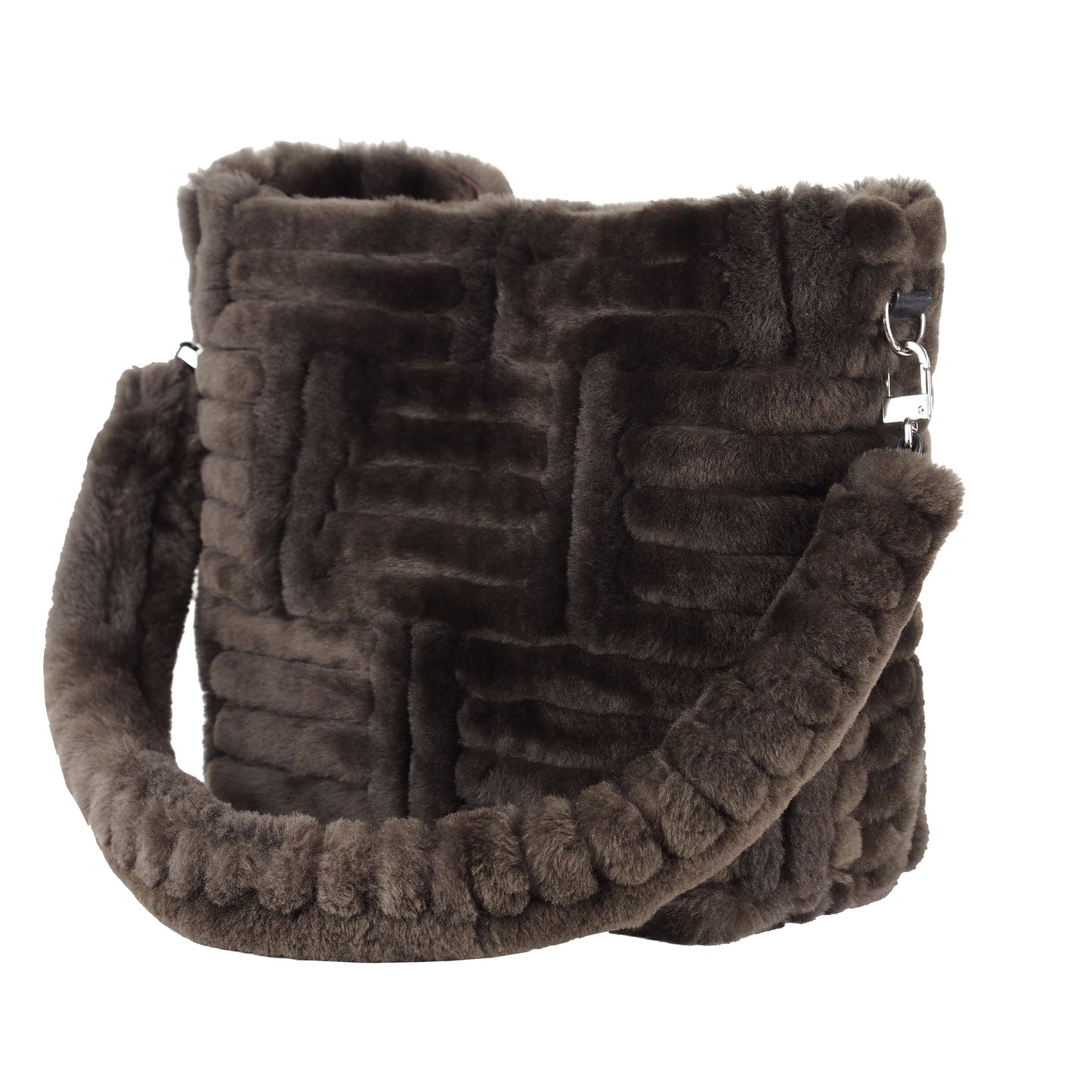 CHOCOLATE BROWN SHEARLING BUCKET BAG