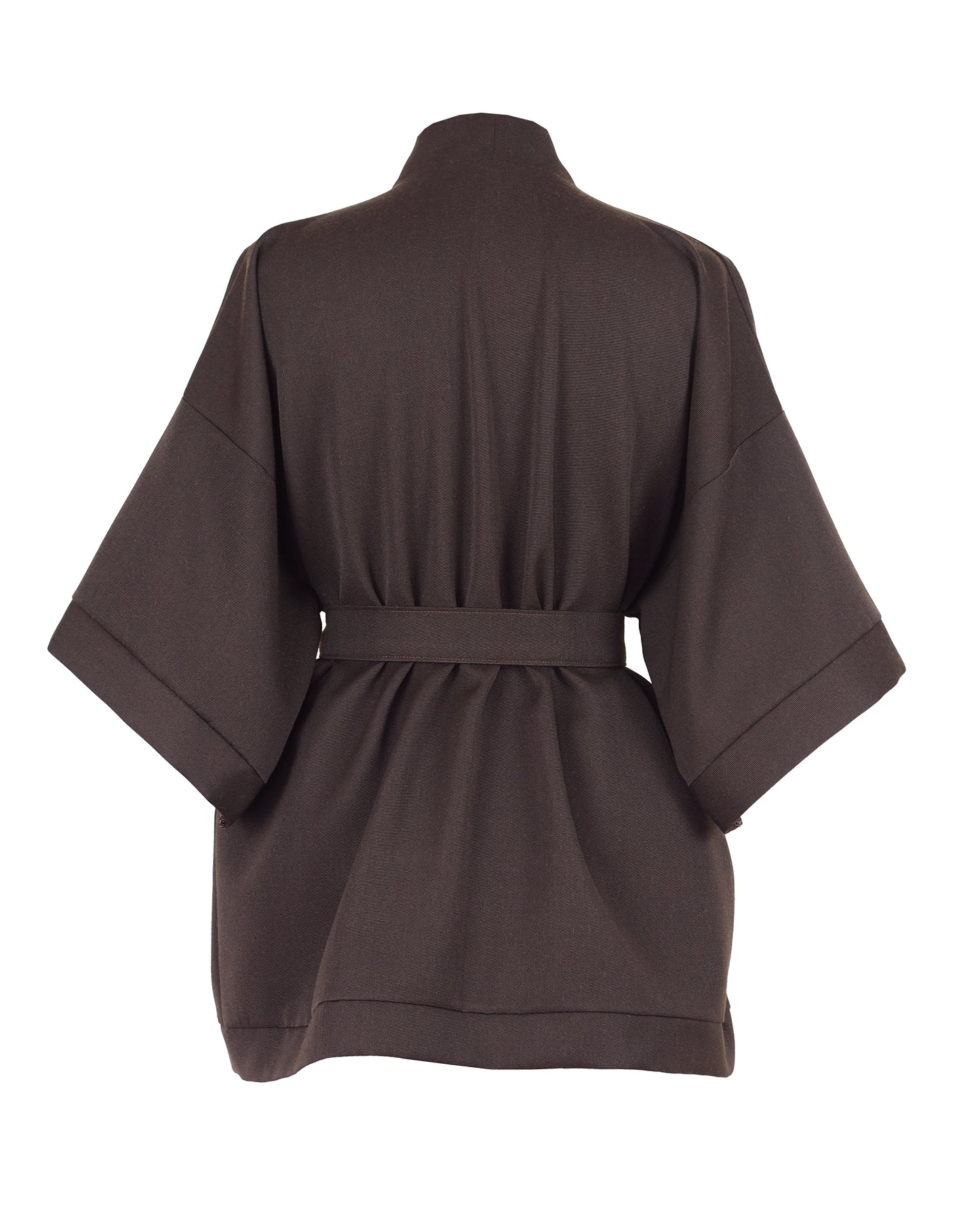 CHOCOLATE BROWN TEXTURED WOOL KIMONO