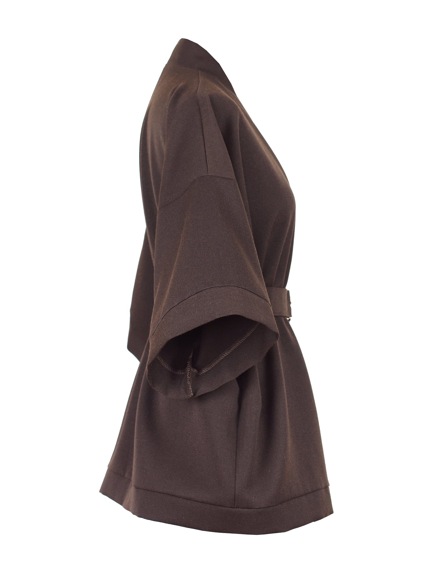 CHOCOLATE BROWN TEXTURED WOOL KIMONO