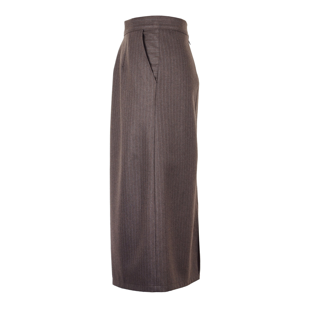 PINSTRIPE WOOL MIDI SKIRT