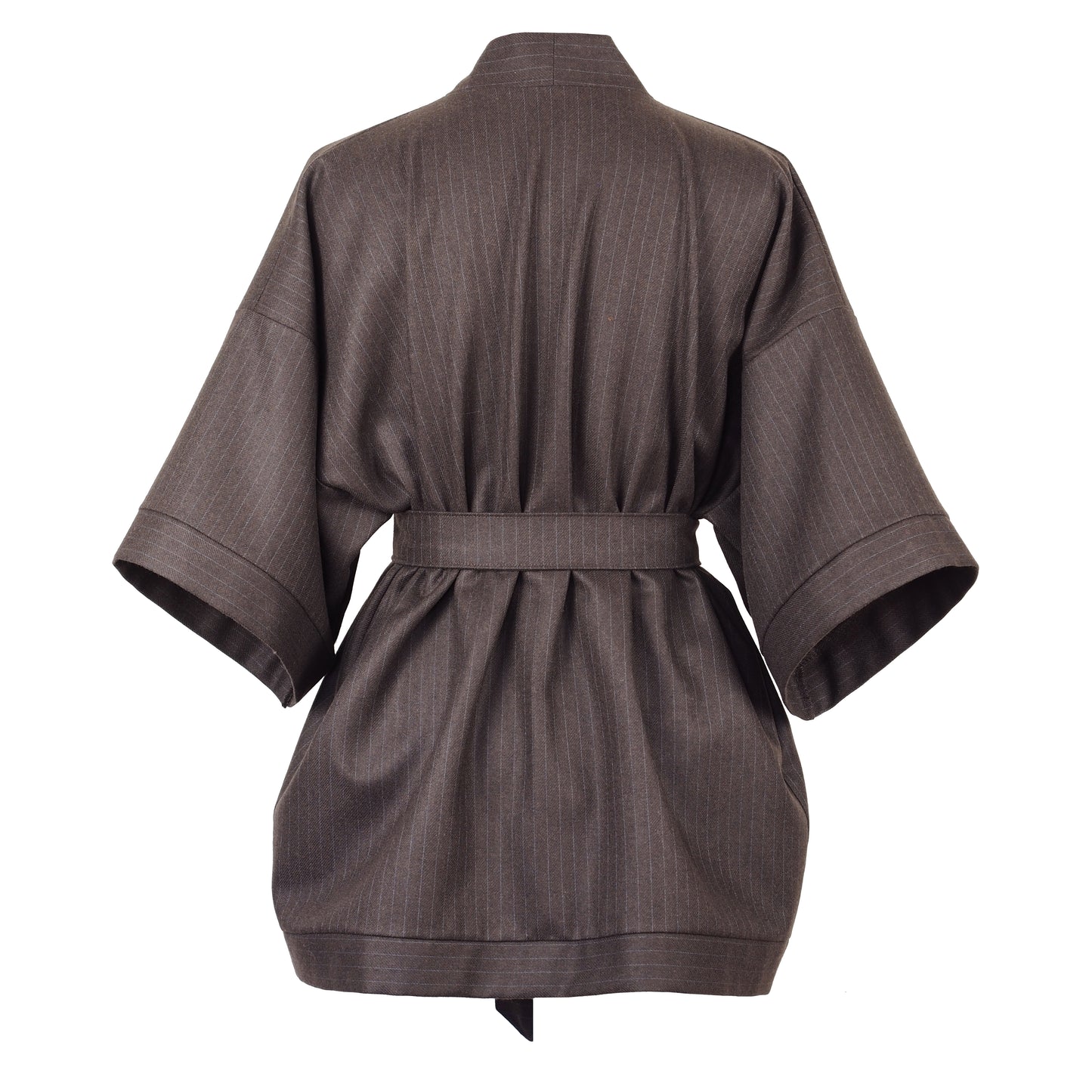 CHOCOLATE BROWN PINSTRIPE WOOL KIMONO