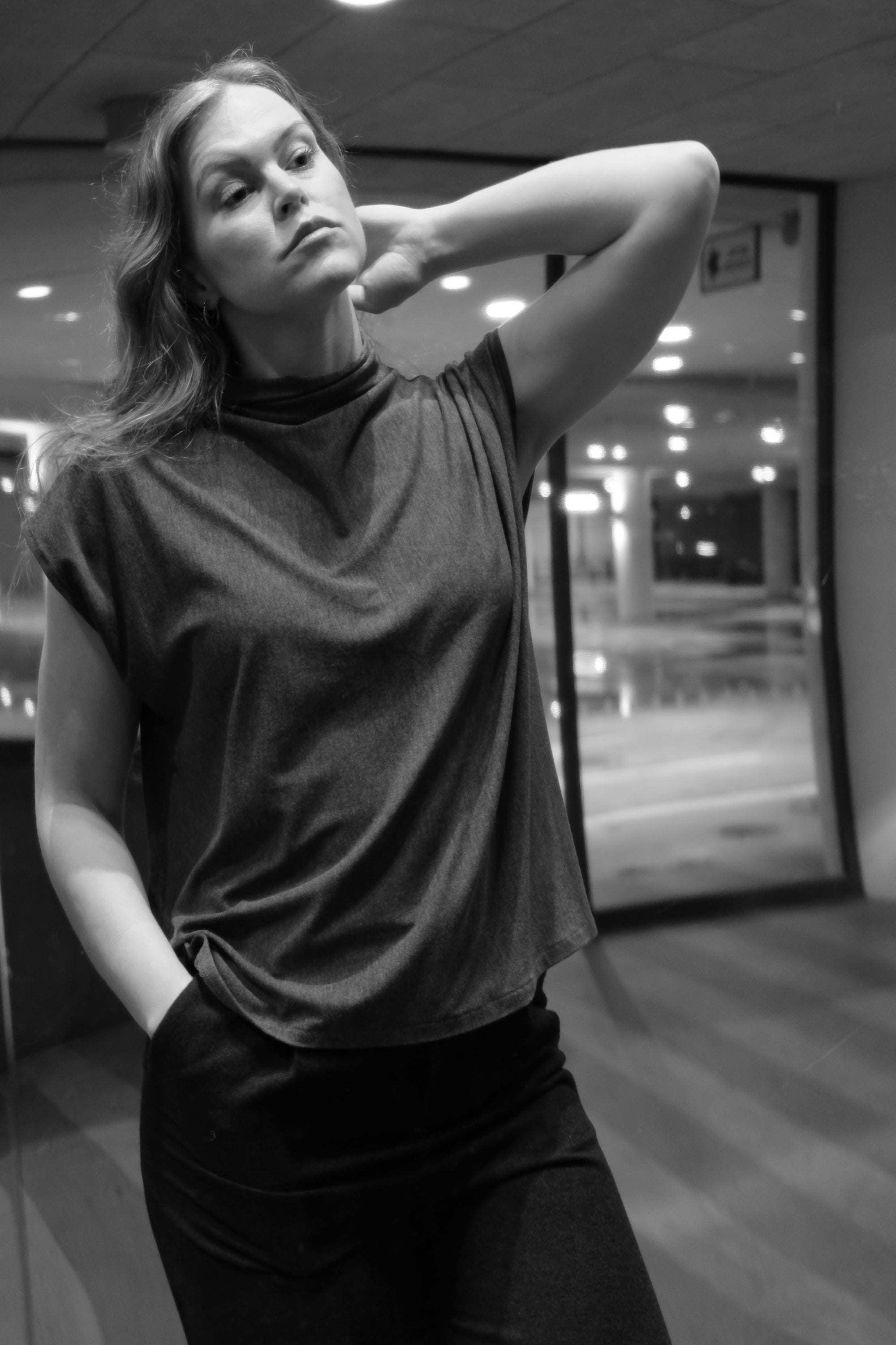 HIGH NECK GRAY BAMBOO T-SHIRT