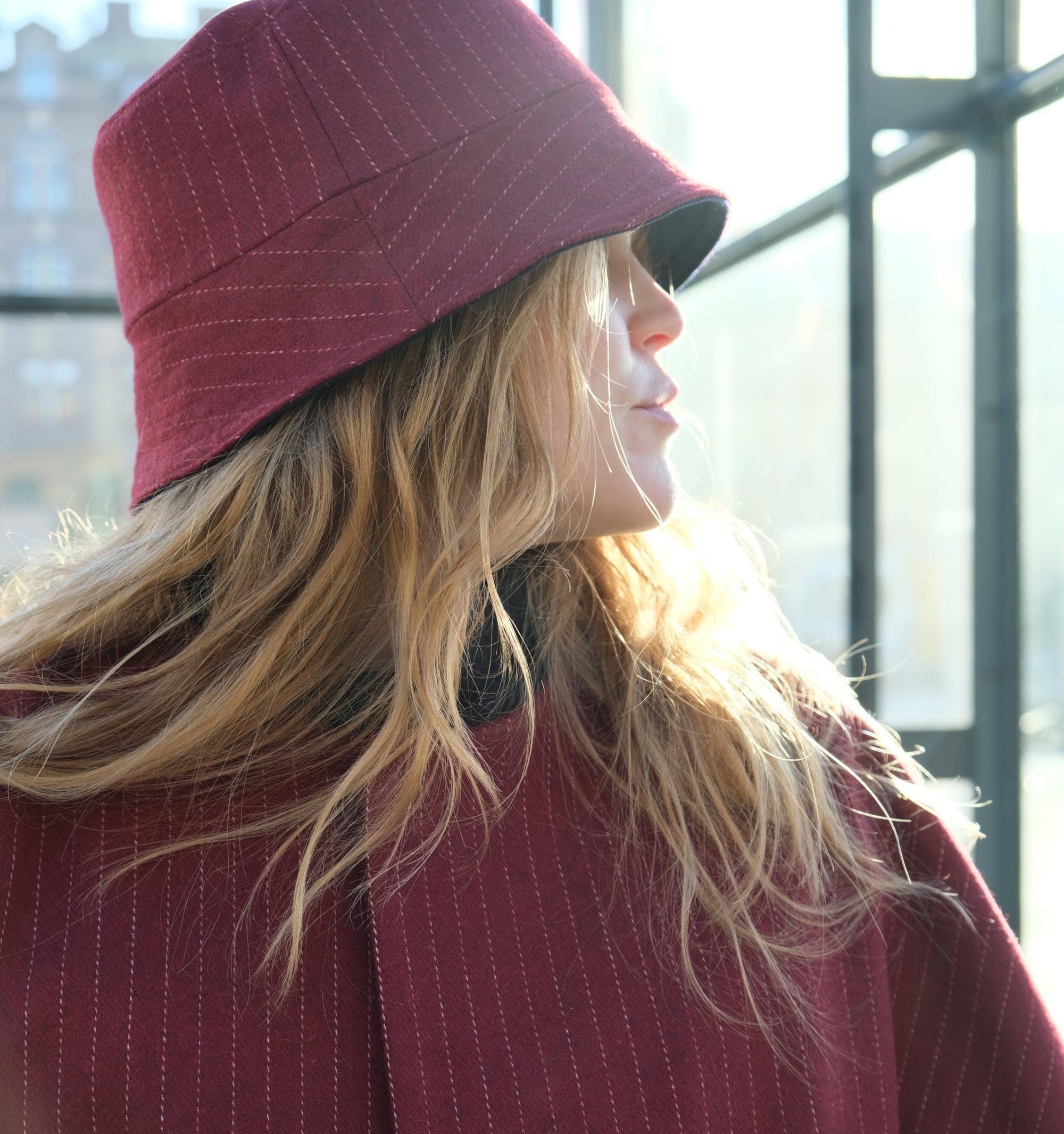 UPCYCLED BURGUNDY WOOL BUCKET HAT