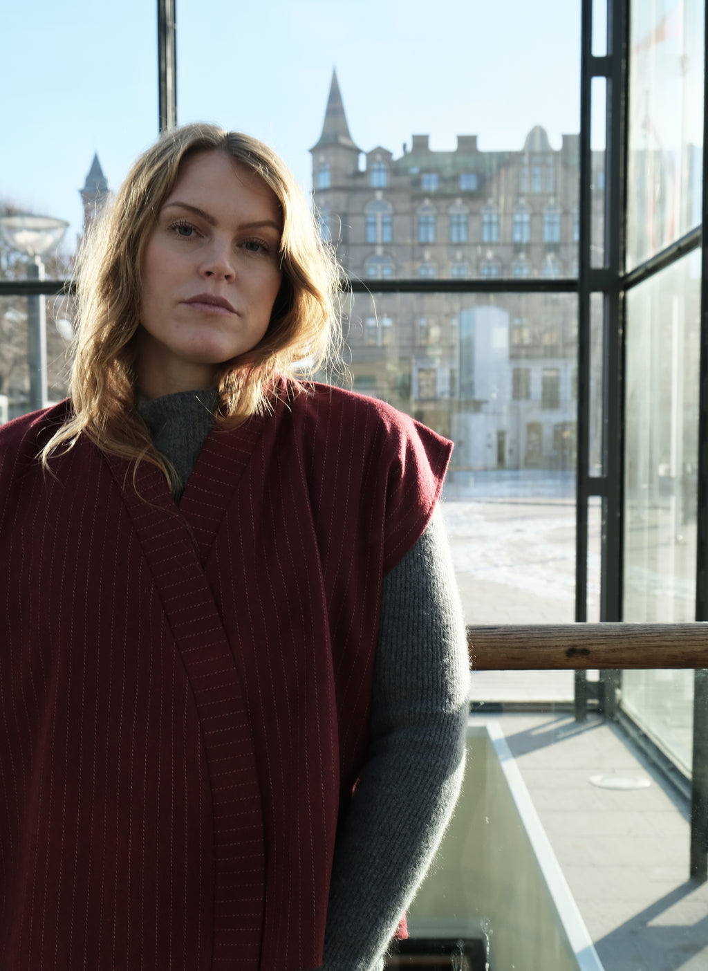 BURGUNDY PINSTRIPE WOOL WAISTCOAT