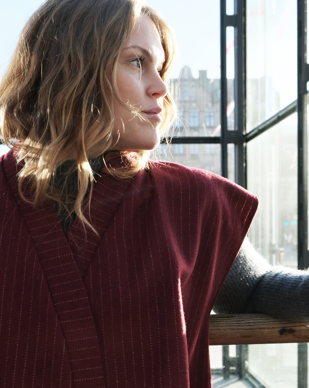 BURGUNDY PINSTRIPE WOOL WAISTCOAT