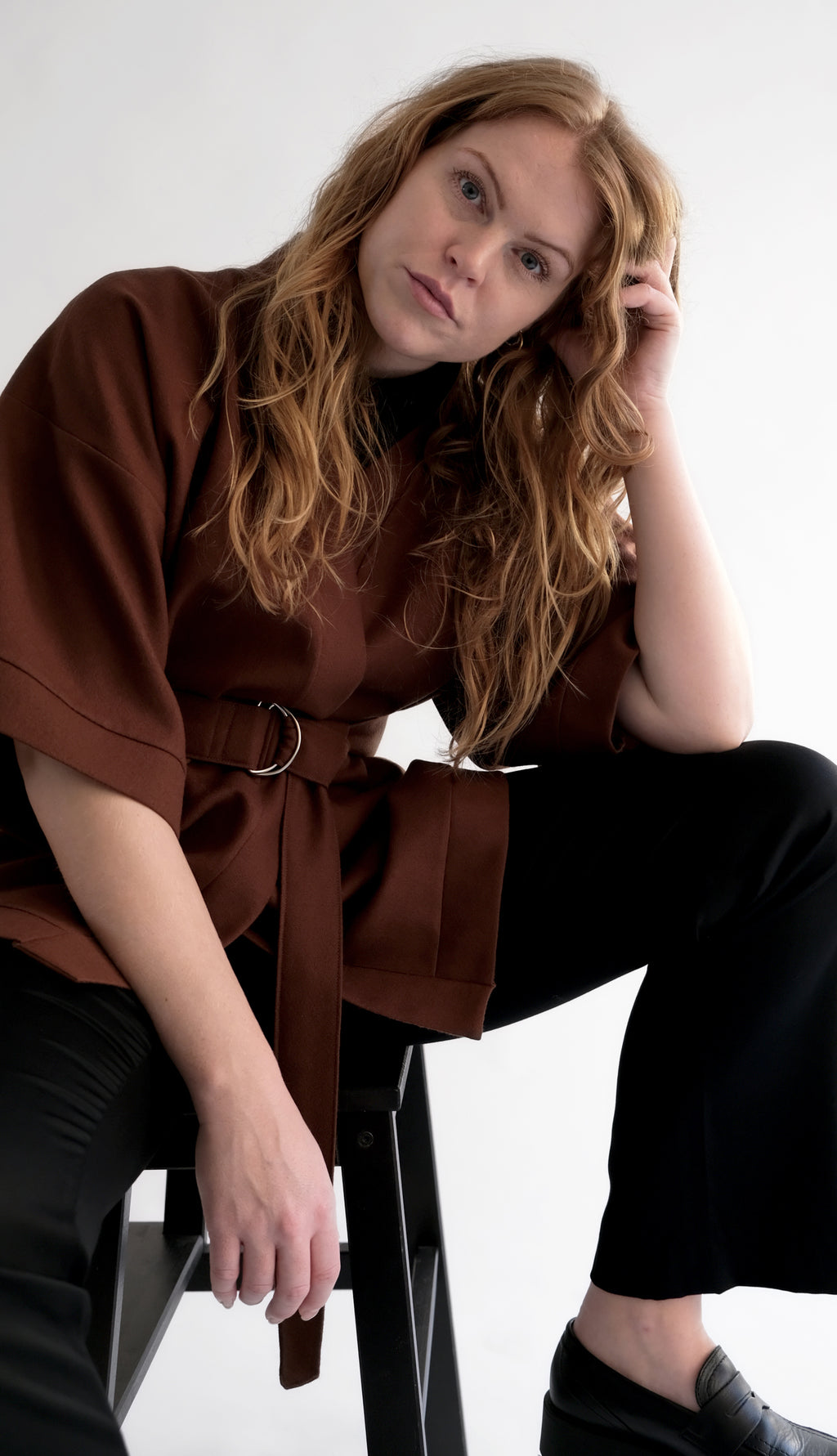 CHESTNUT BROWN WOOL KIMONO