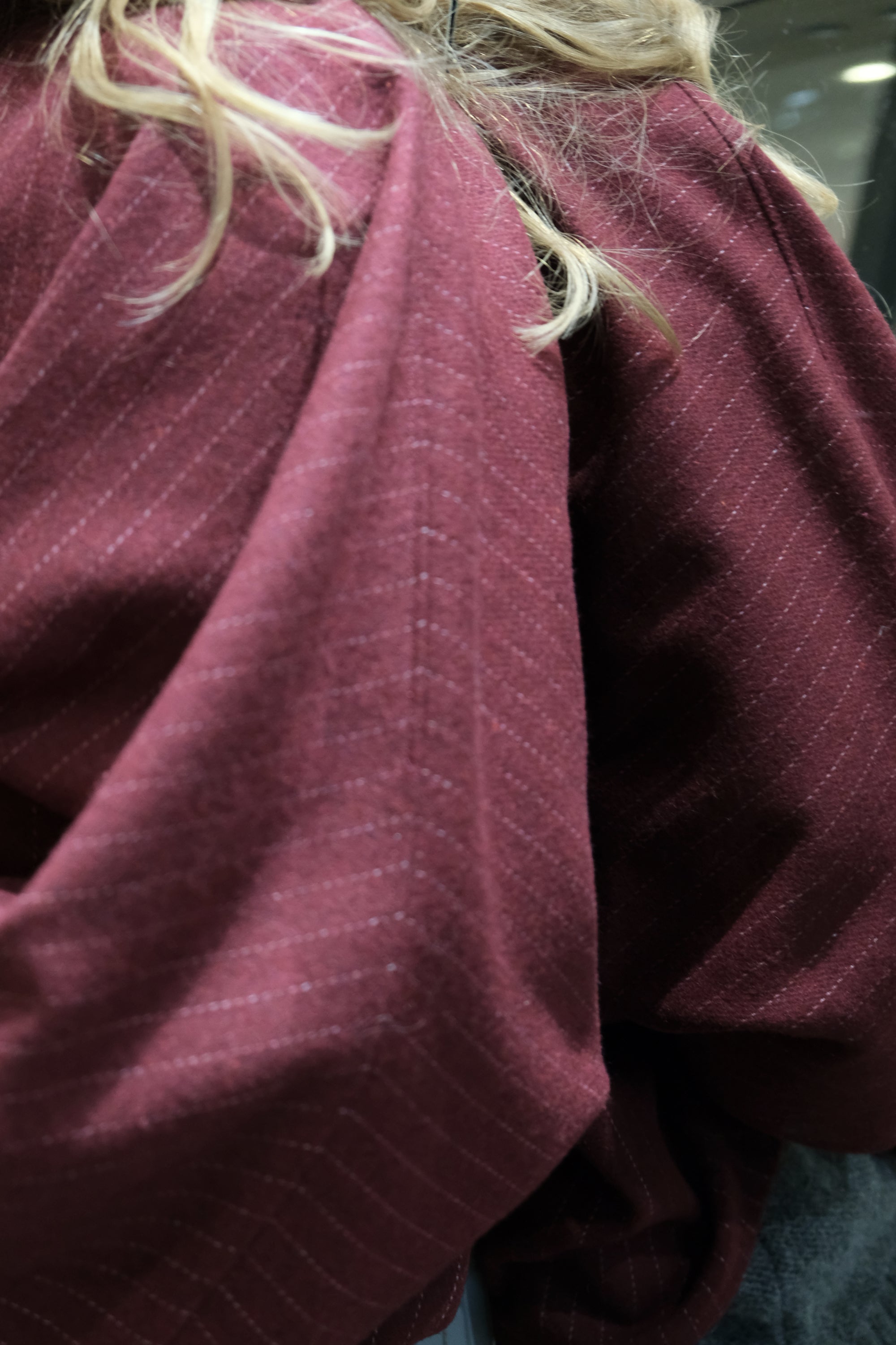 BURGUNDY PINSTRIPE WOOL CAPE