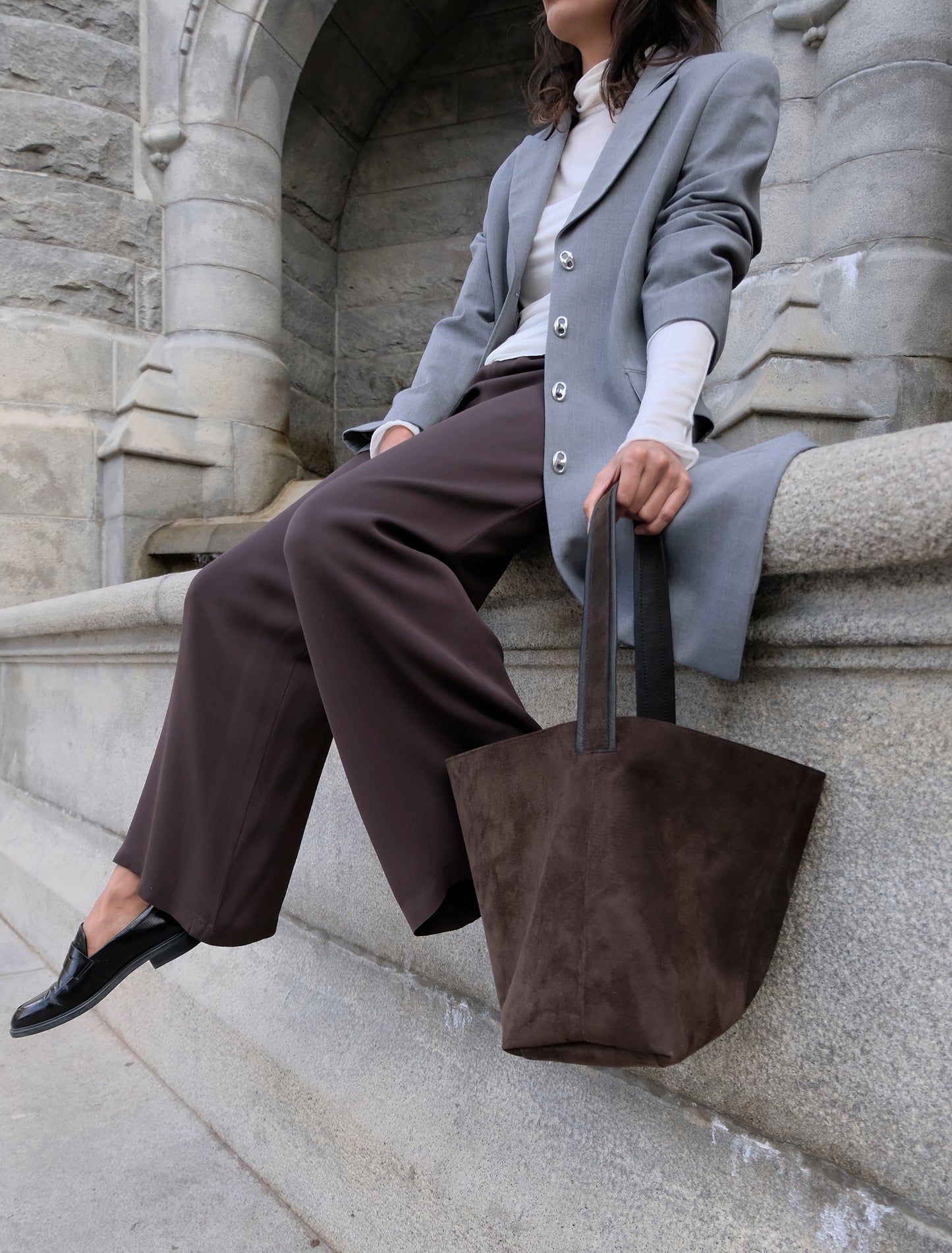 WALNUT BROWN SUEDE TOTE BAG
