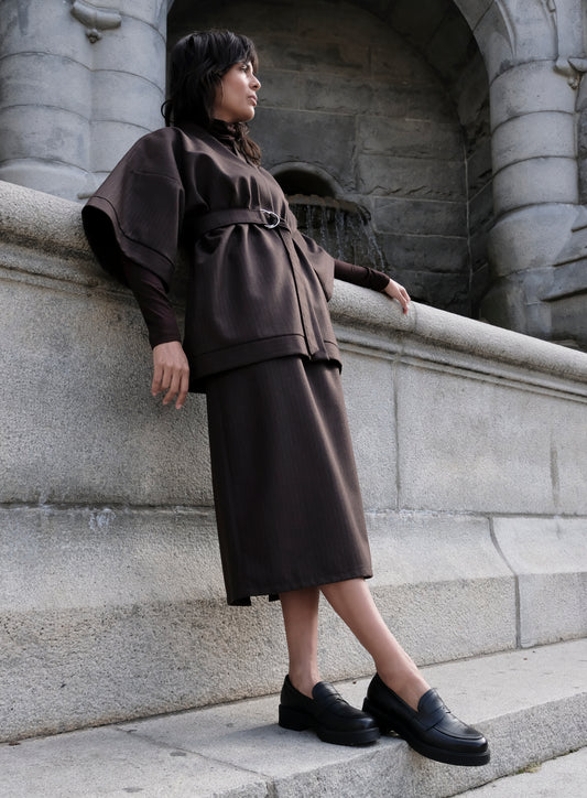 PINSTRIPE WOOL MIDI SKIRT