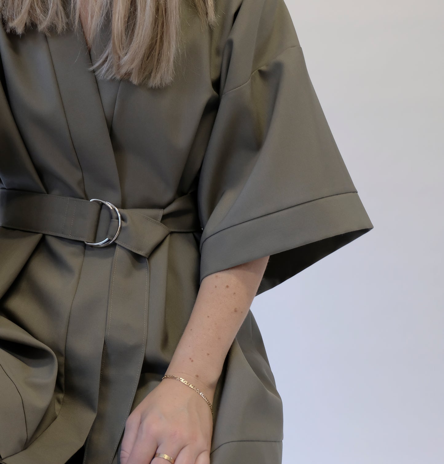 KHAKI WOOL KIMONO