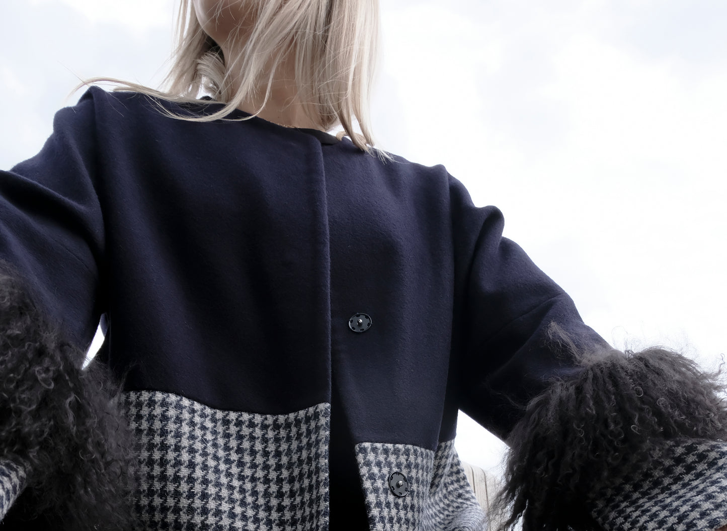 COLOR BLOCKING WOOL / FUR JACKET