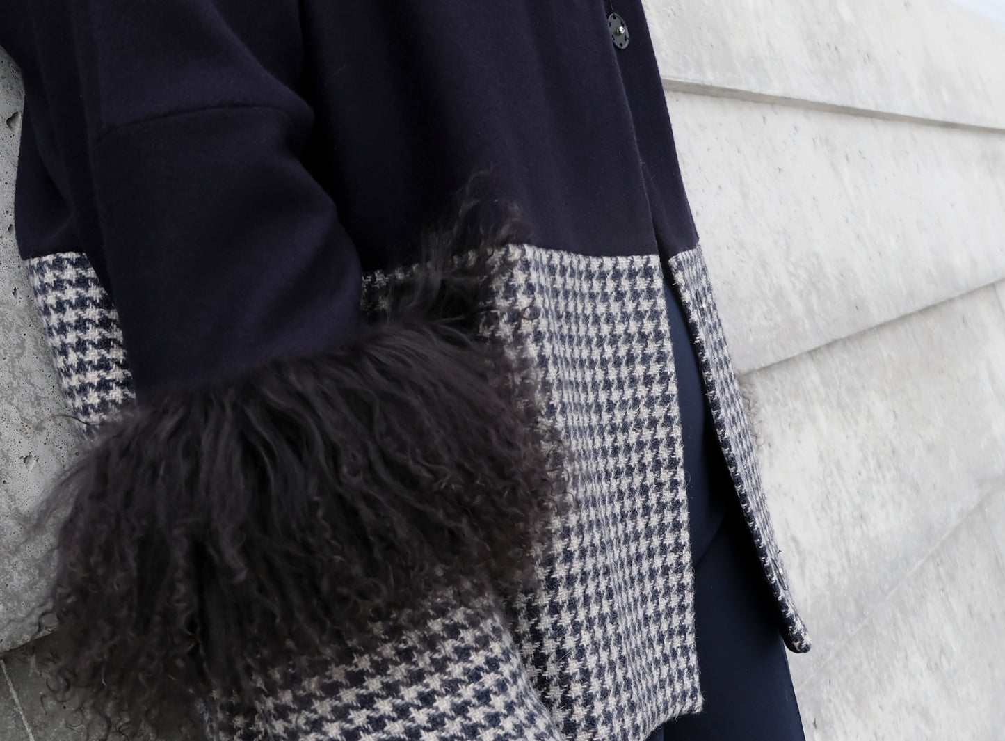 COLOR BLOCKING WOOL / FUR JACKET
