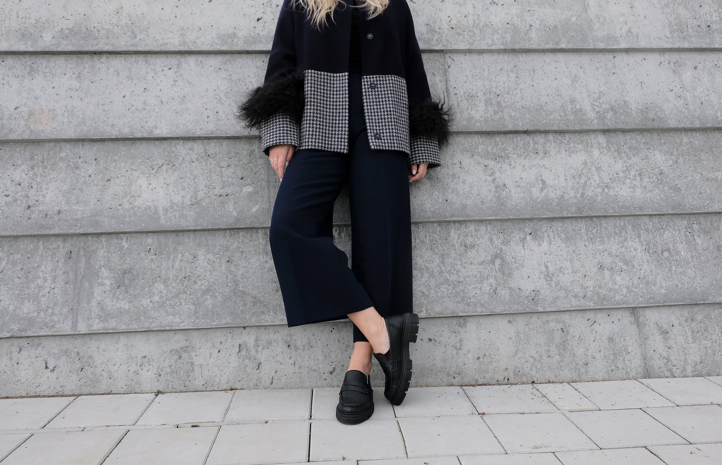 COLOR BLOCKING WOOL / FUR JACKET