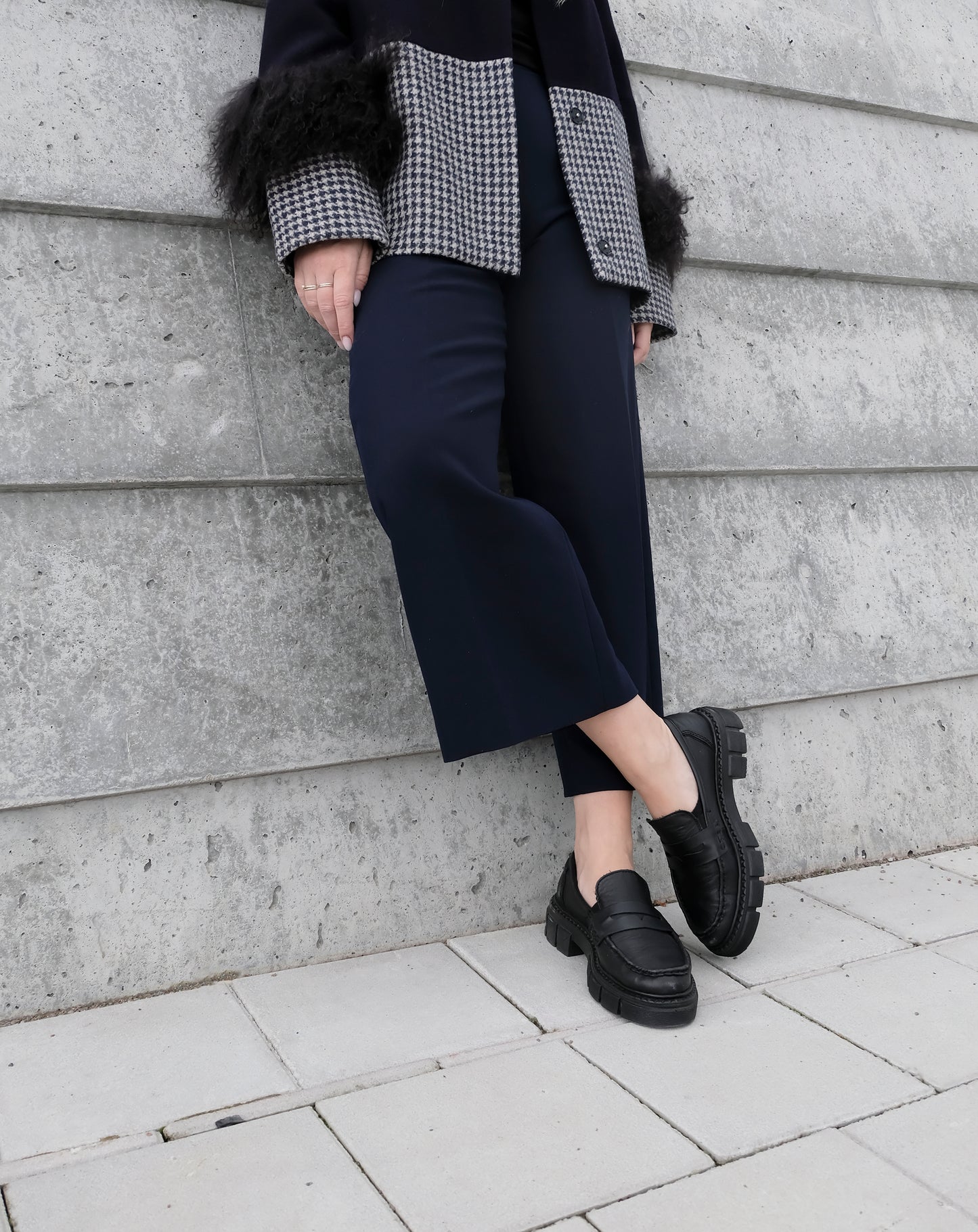 COLOR BLOCKING WOOL / FUR JACKET