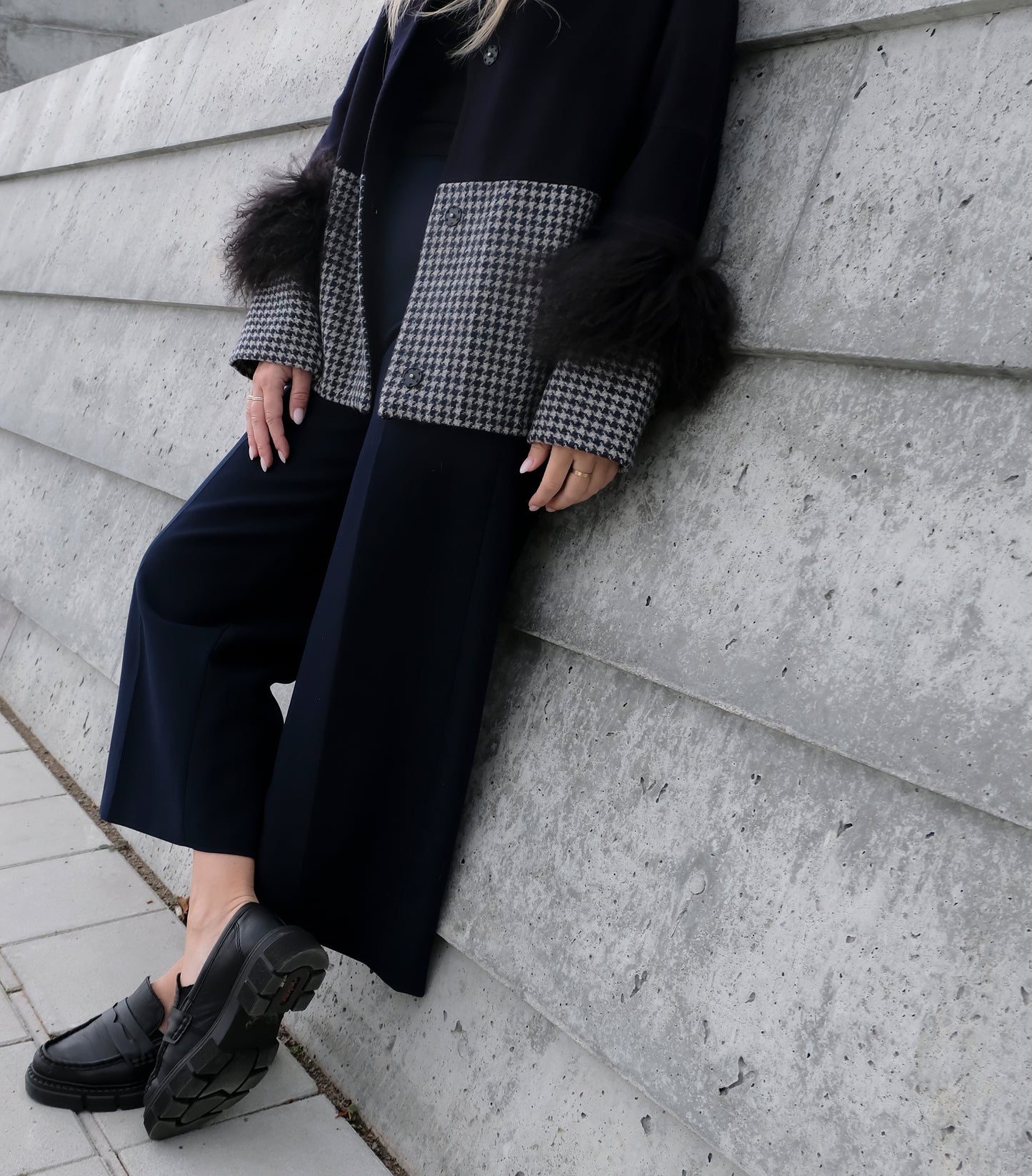 COLOR BLOCKING WOOL / FUR JACKET
