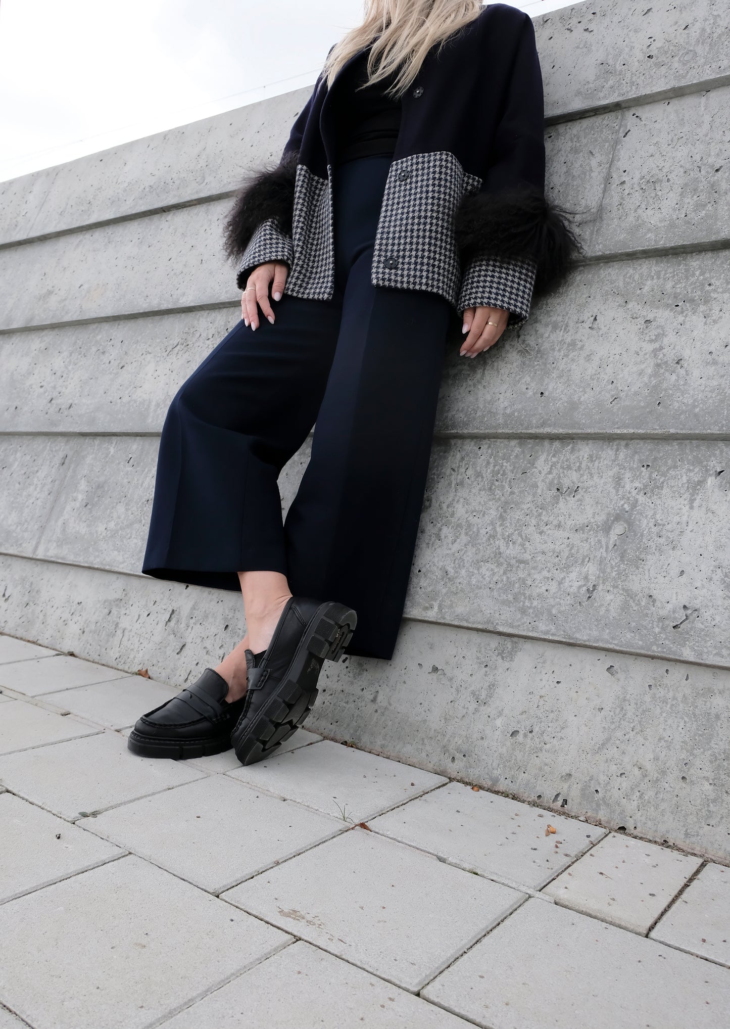 COLOR BLOCKING WOOL / FUR JACKET