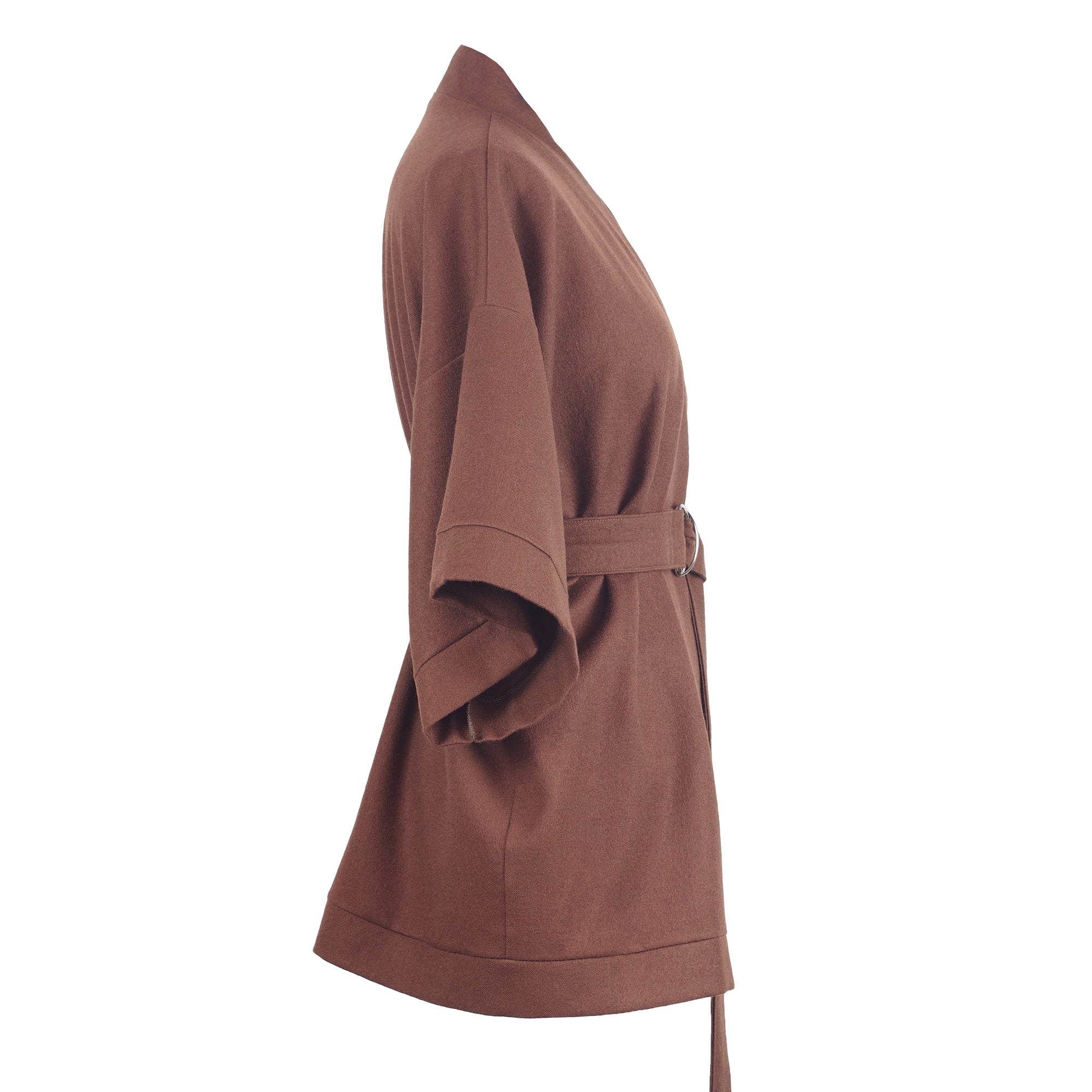 CHESTNUT BROWN WOOL KIMONO