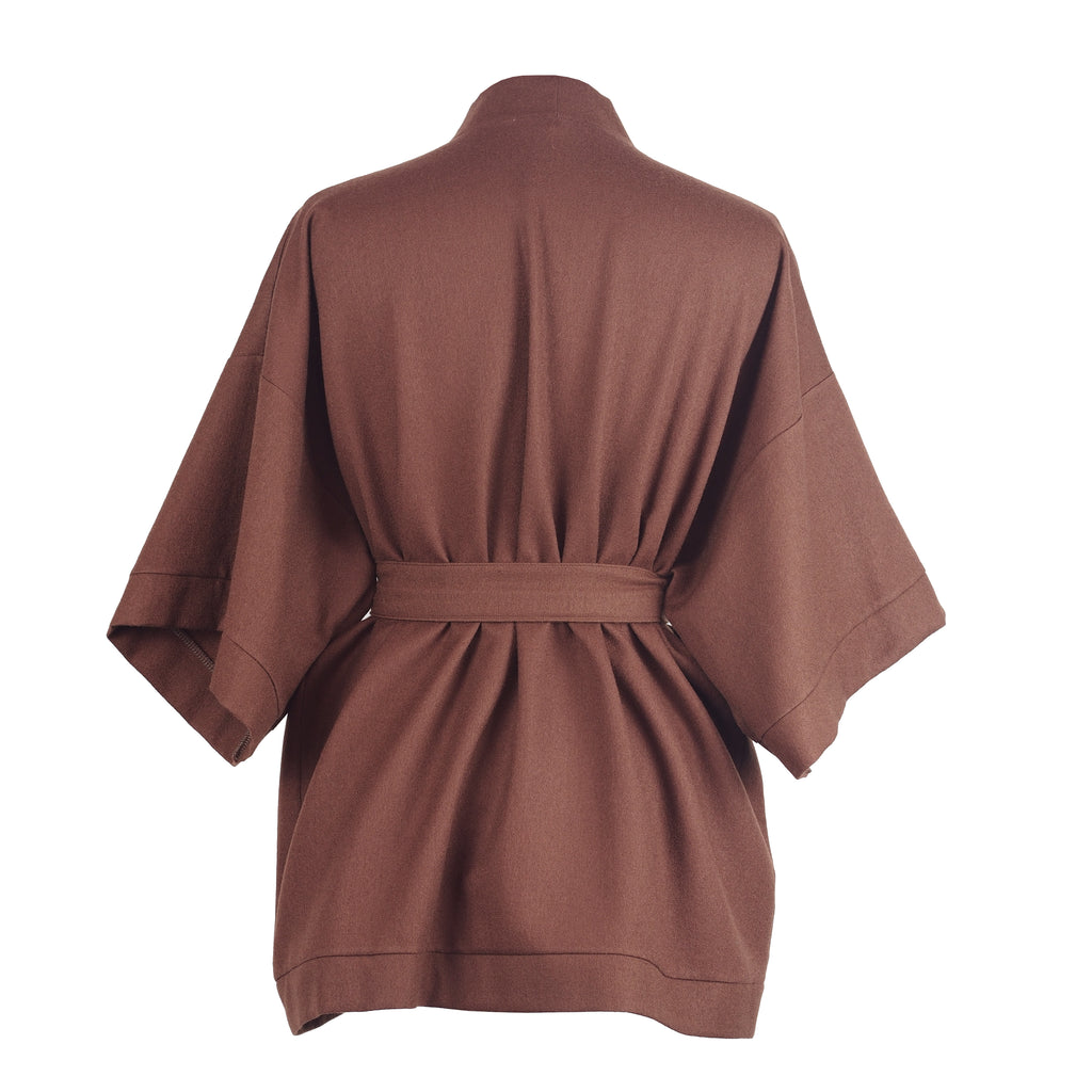 CHESTNUT BROWN WOOL KIMONO