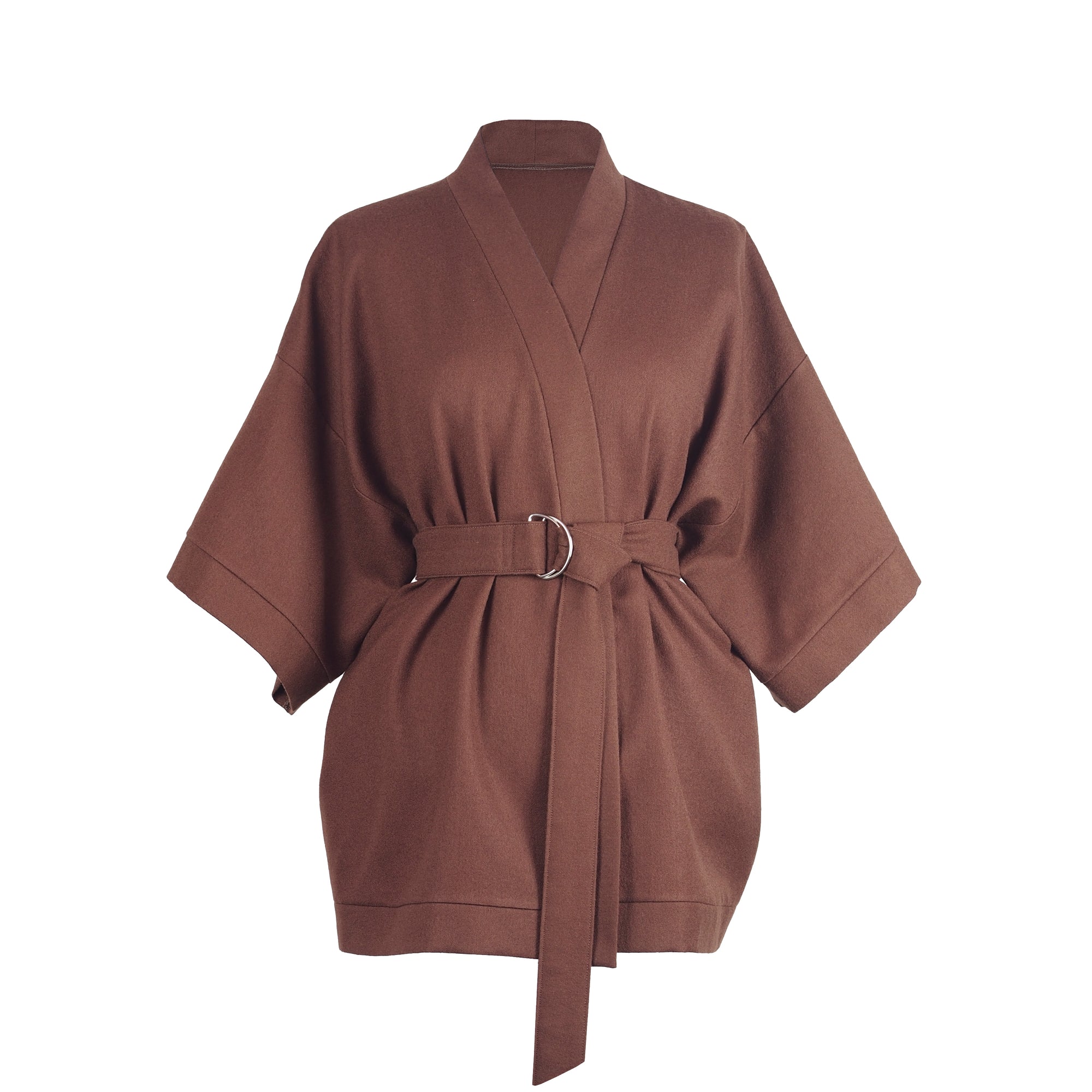 CHESTNUT BROWN WOOL KIMONO