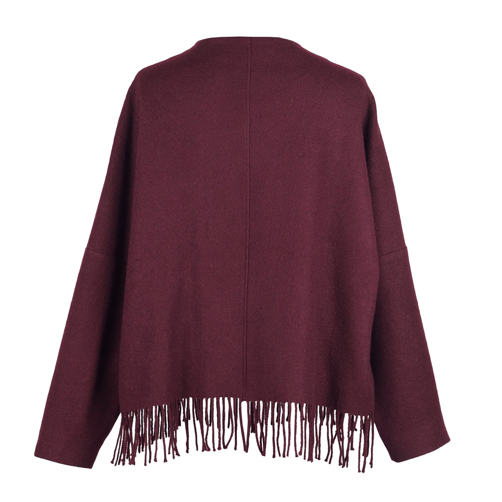 UPCYCLED BURGUNDY FRINGE JACKET