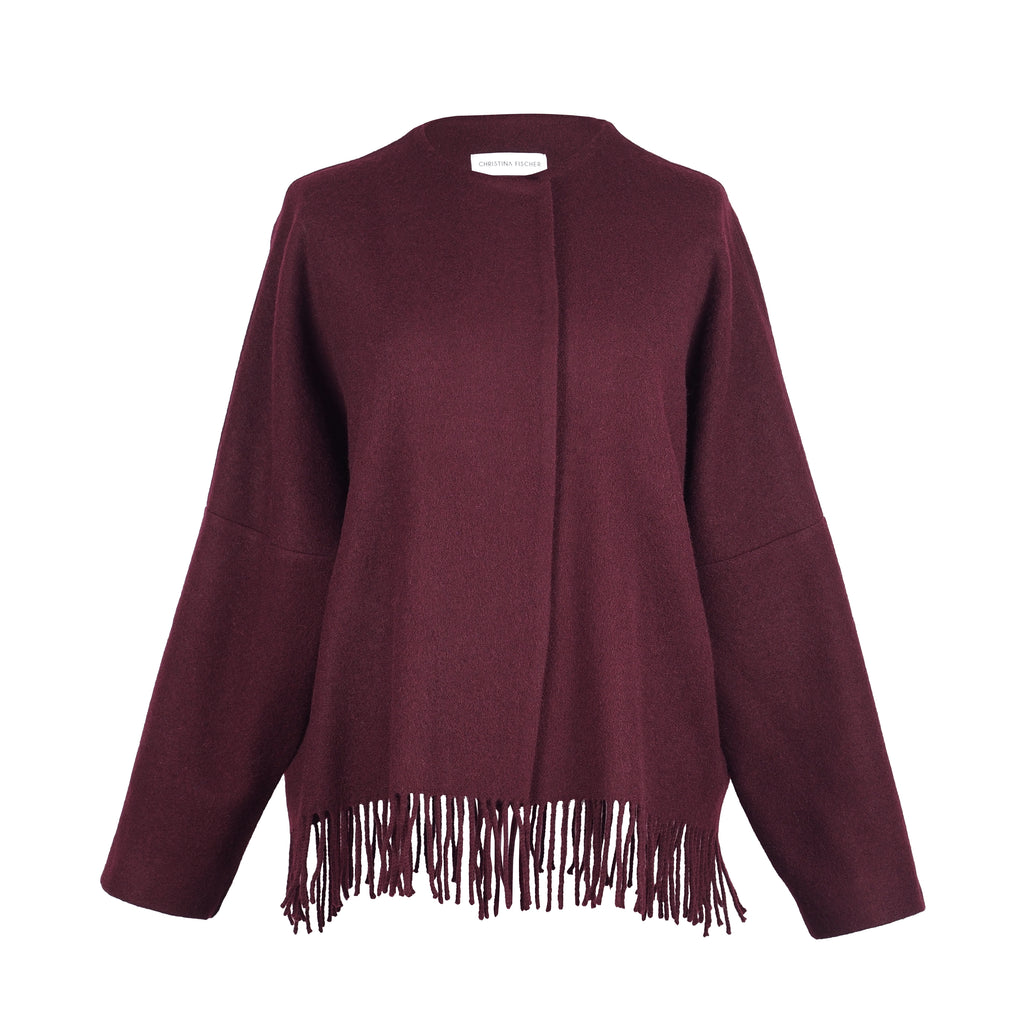 UPCYCLED BURGUNDY FRINGE JACKET