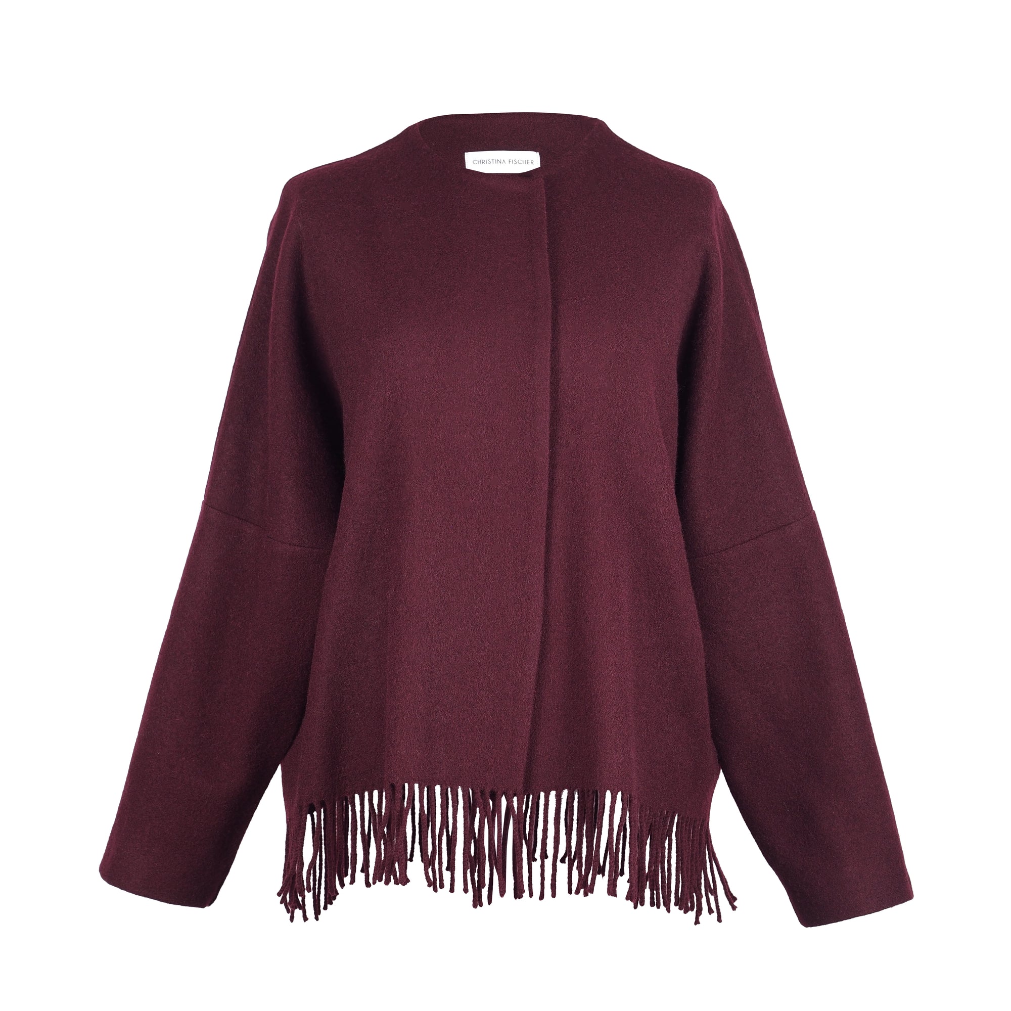 UPCYCLED BURGUNDY FRINGE JACKET