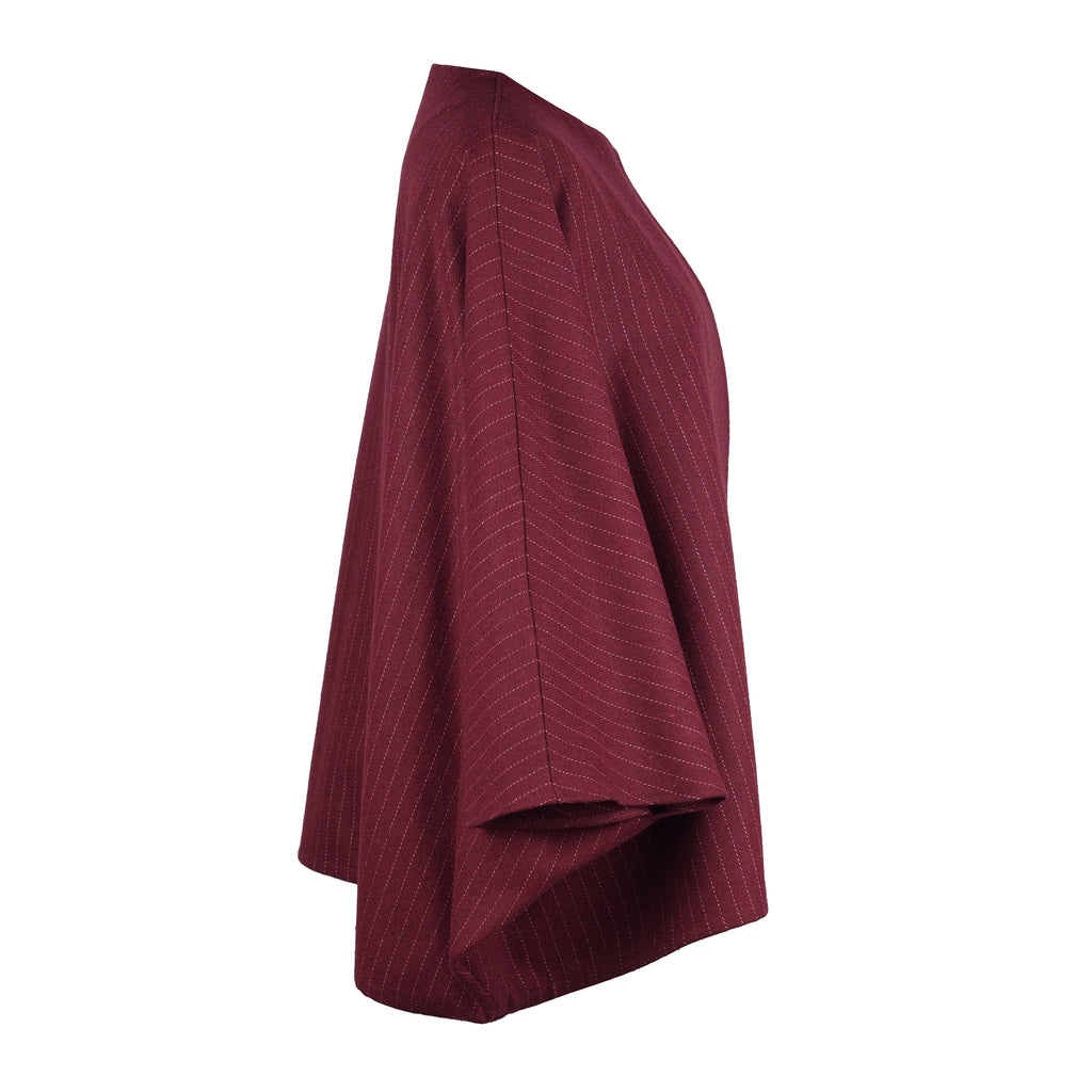 BURGUNDY PINSTRIPE WOOL CAPE