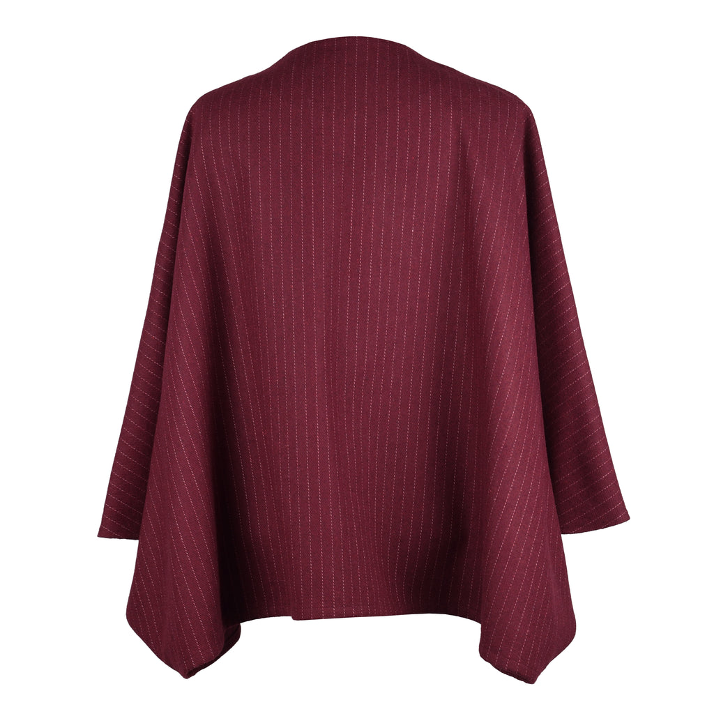 BURGUNDY PINSTRIPE WOOL CAPE