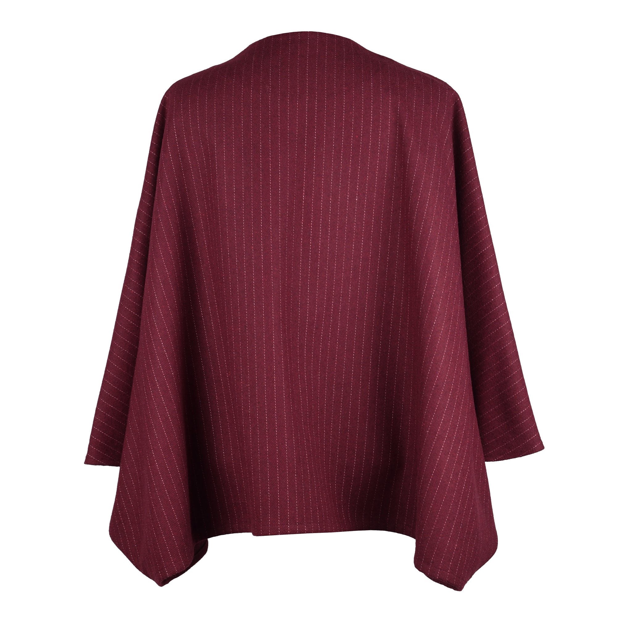 BURGUNDY PINSTRIPE WOOL CAPE
