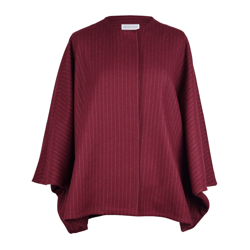 BURGUNDY PINSTRIPE WOOL CAPE