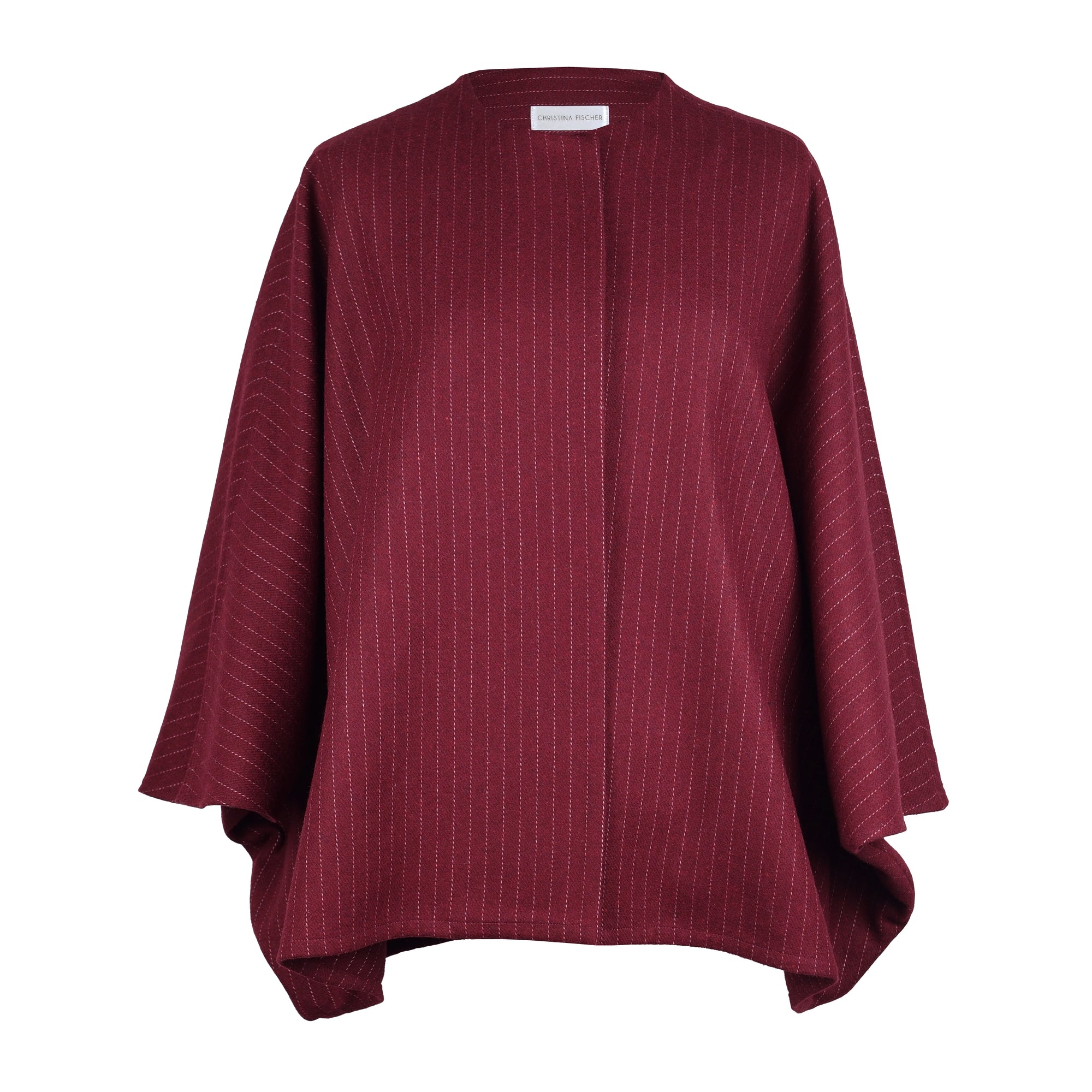 BURGUNDY PINSTRIPE WOOL CAPE