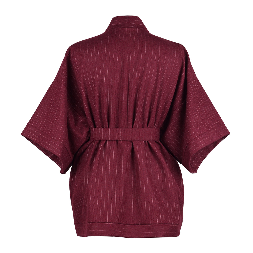 BURGUNDY PINSTRIPE WOOL KIMONO