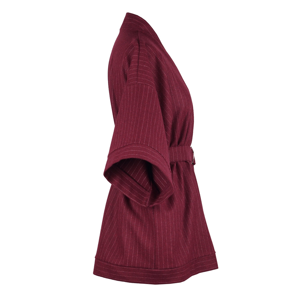 BURGUNDY PINSTRIPE WOOL KIMONO