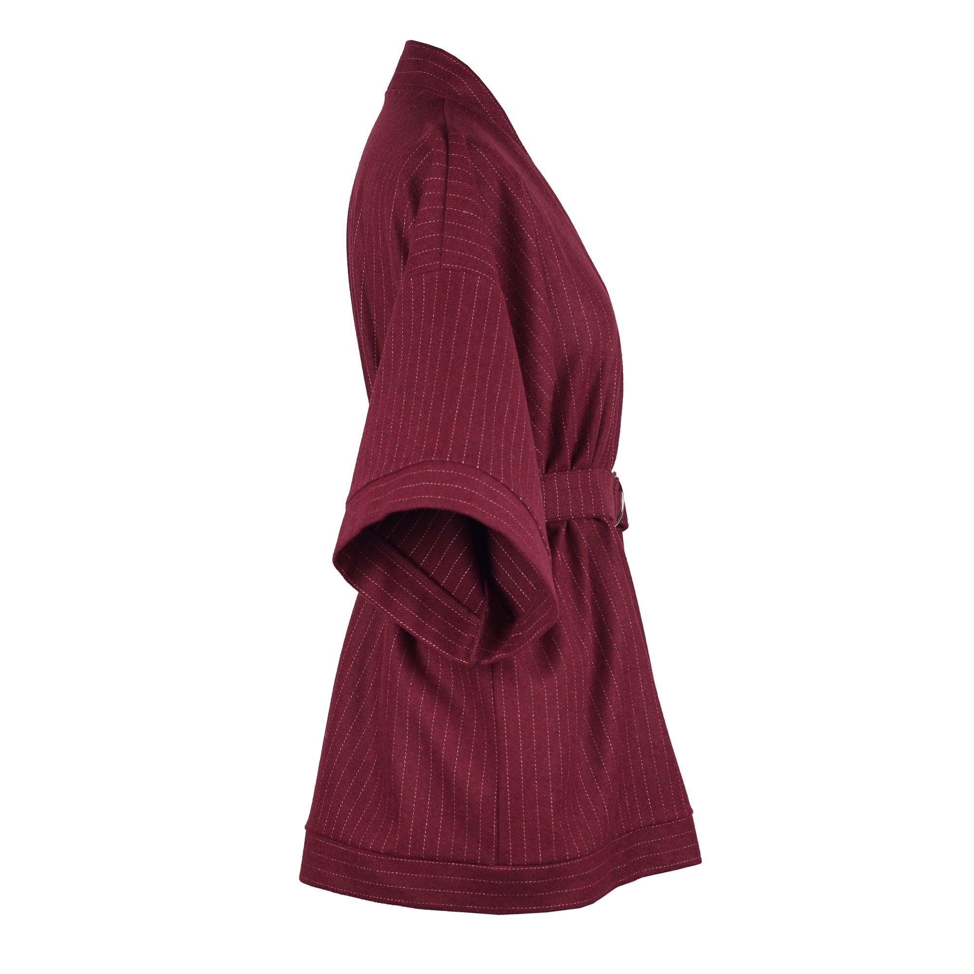 BURGUNDY PINSTRIPE WOOL KIMONO