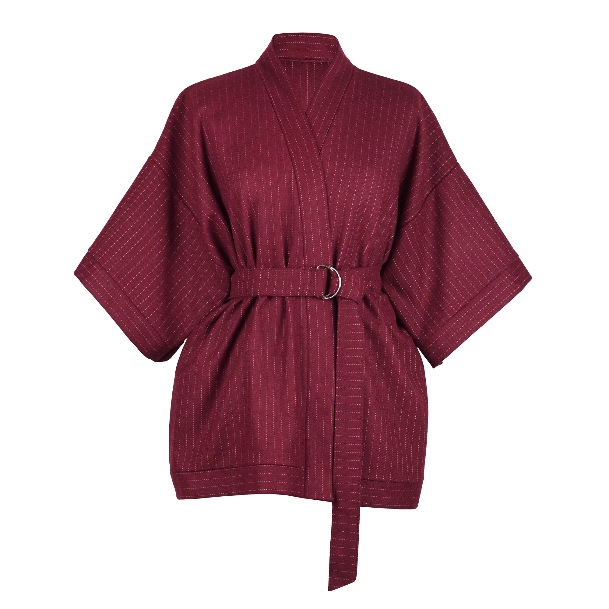 BURGUNDY PINSTRIPE WOOL KIMONO