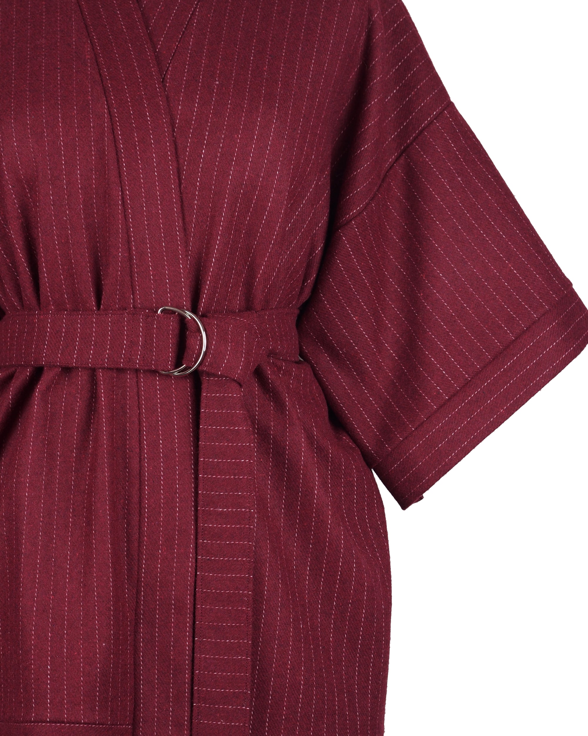 BURGUNDY PINSTRIPE WOOL KIMONO