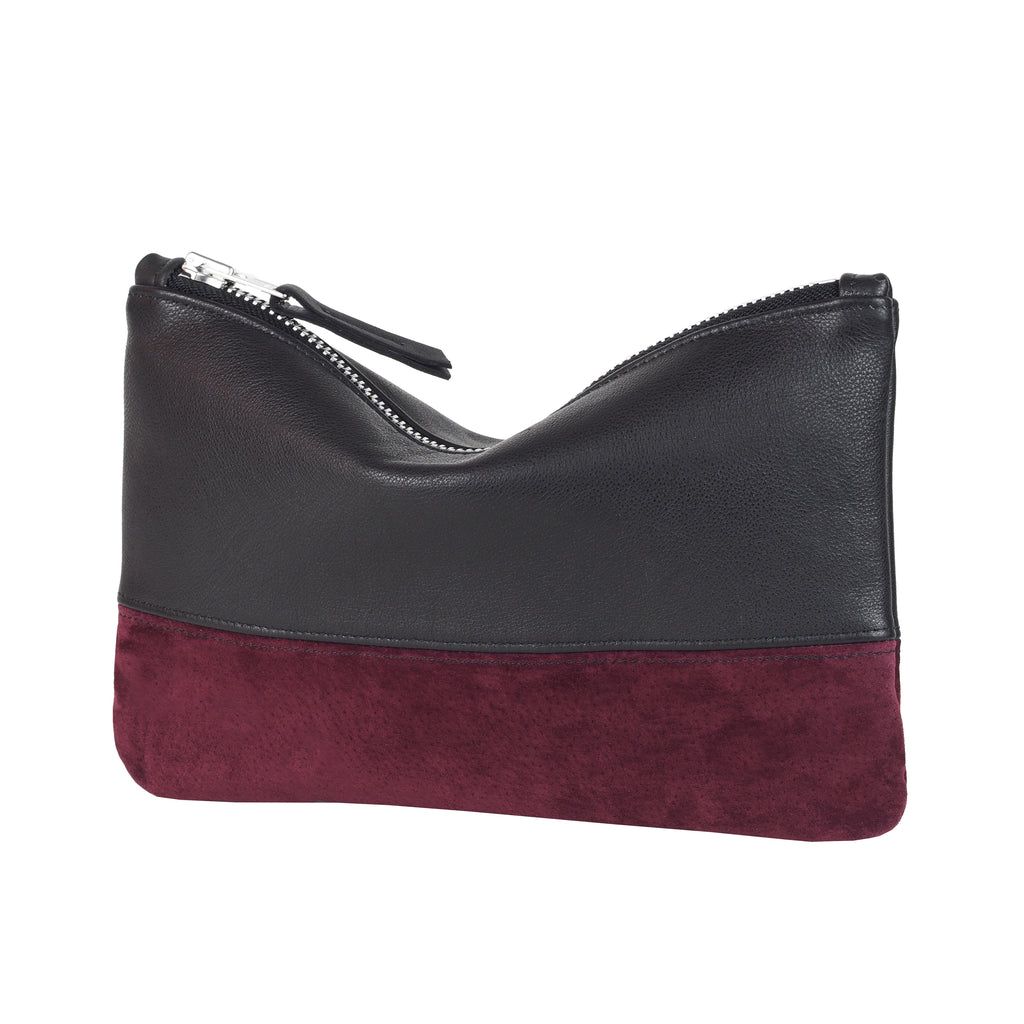 BURGUNDY & BLACK SUEDE CLUTCH