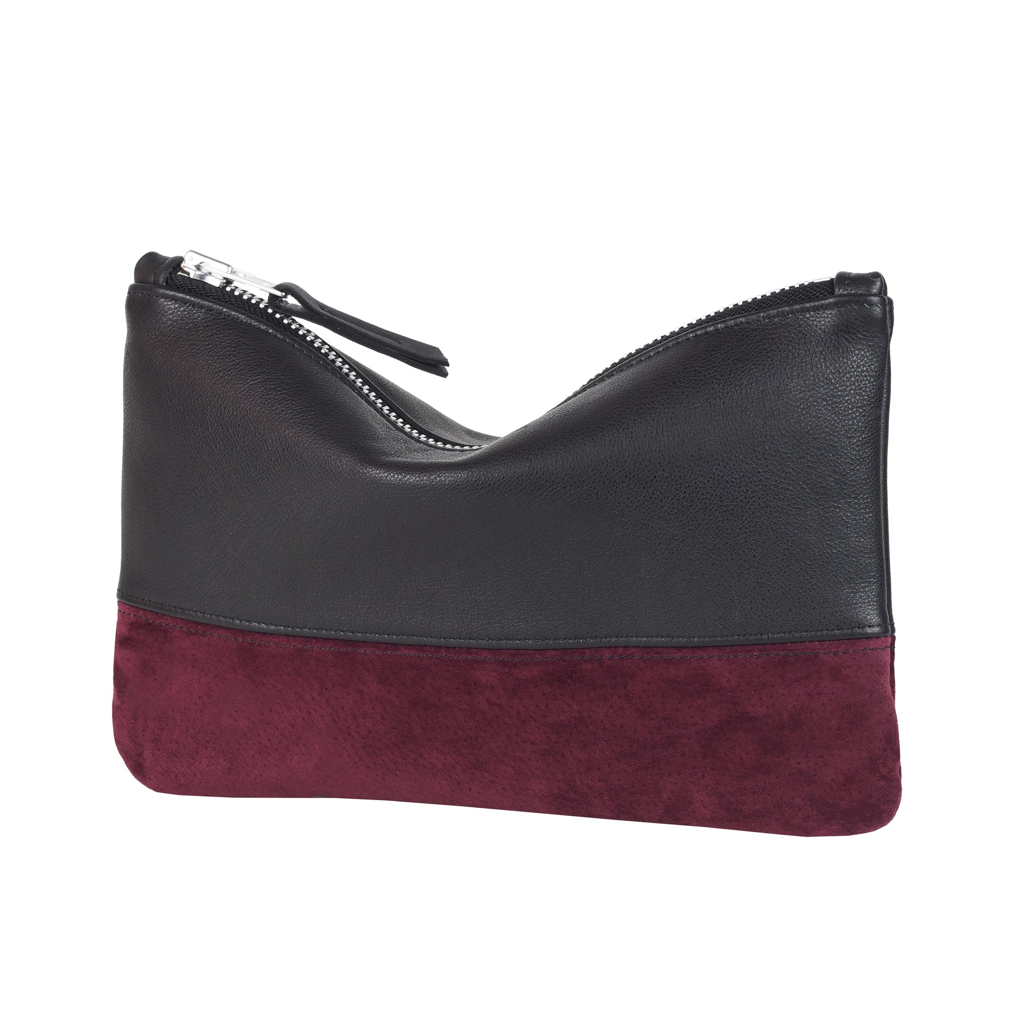 BURGUNDY & BLACK SUEDE CLUTCH