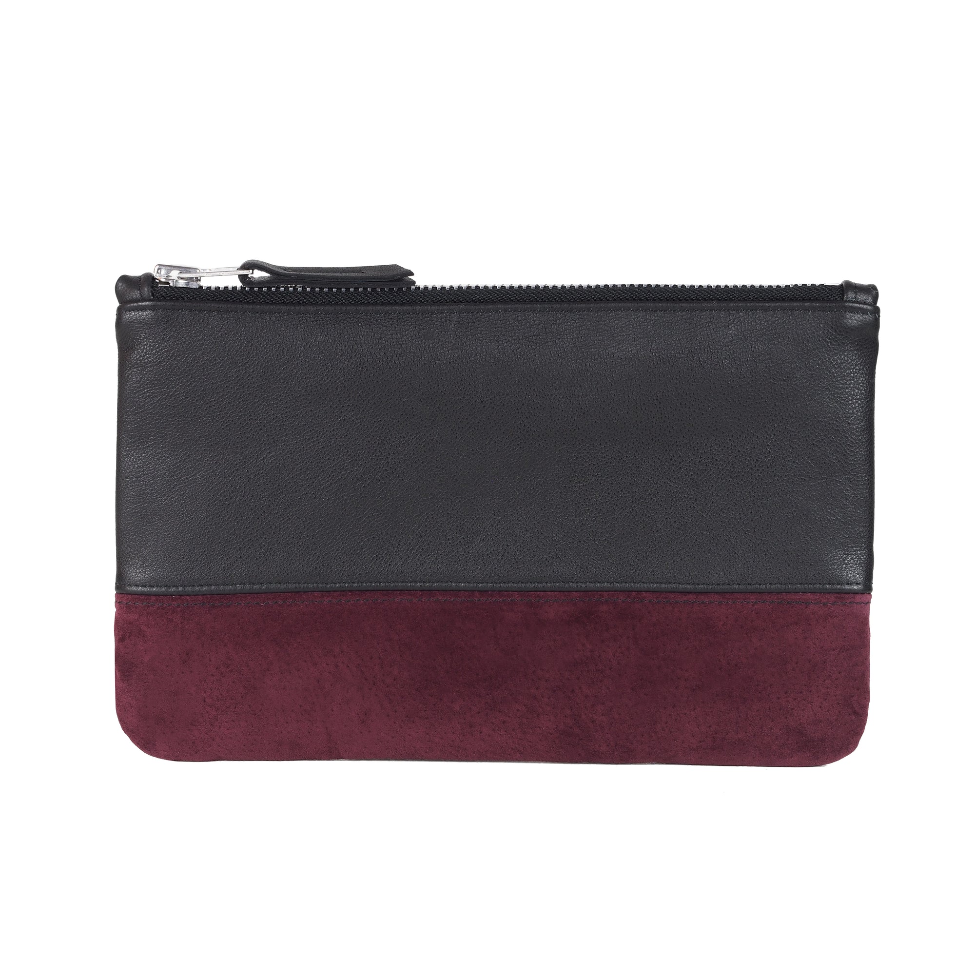 BURGUNDY & BLACK SUEDE CLUTCH