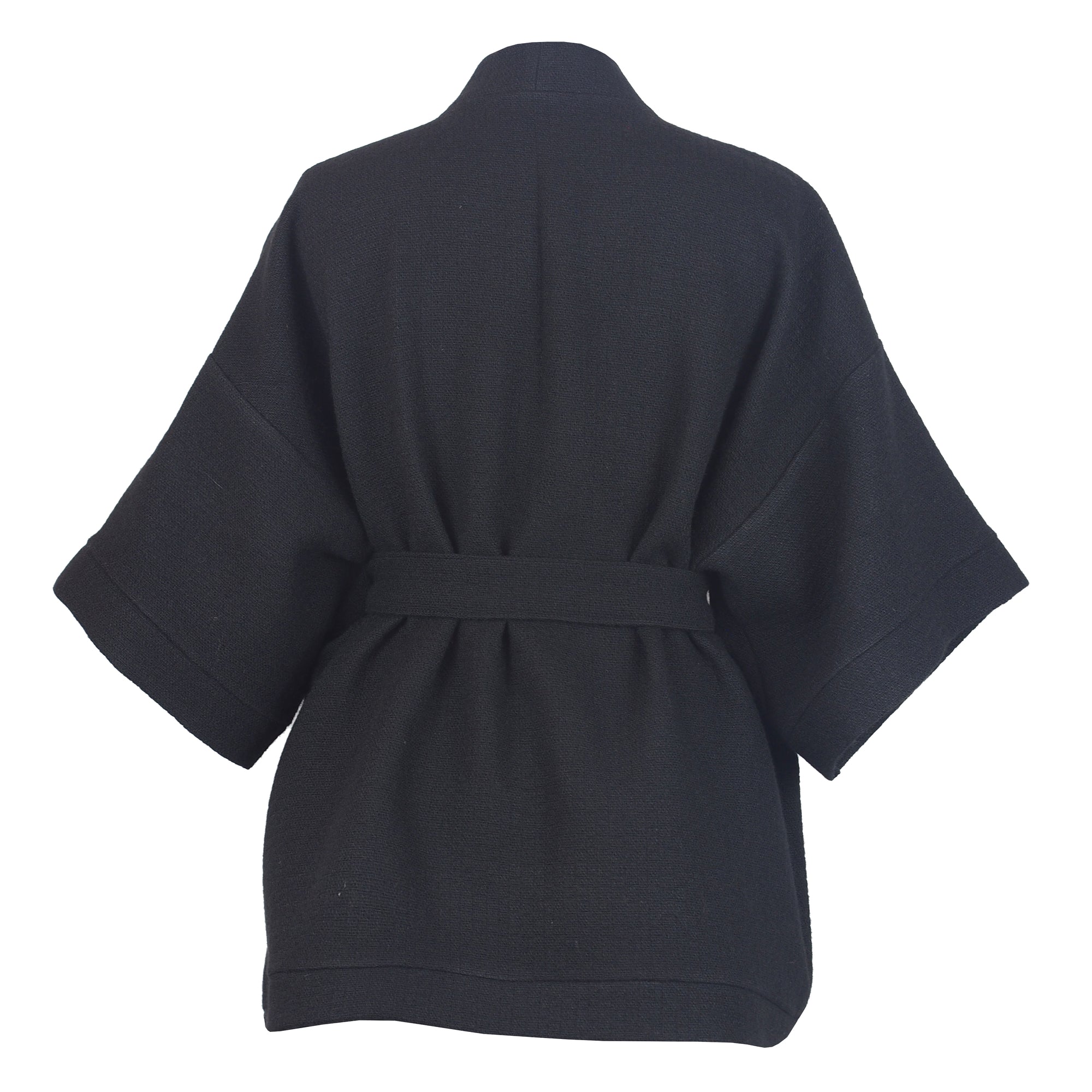 TEXTURED BLACK WOOL KIMONO
